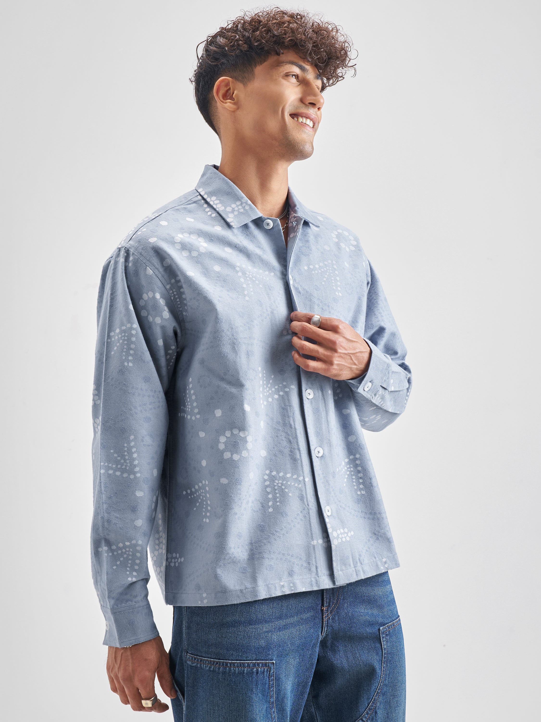 Highlander Men Blue Printed Boxy Casual Shirt - Blue - Image 6