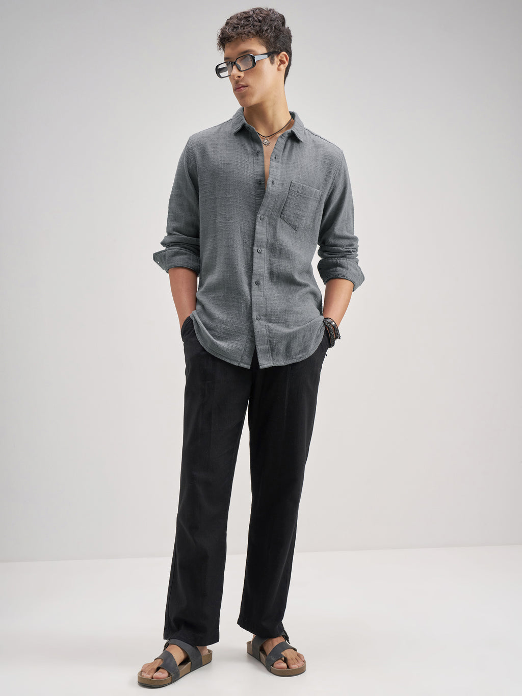 Highlander Men Blue Self Design Regular Fit Casual Shirt - Blue - Image 2