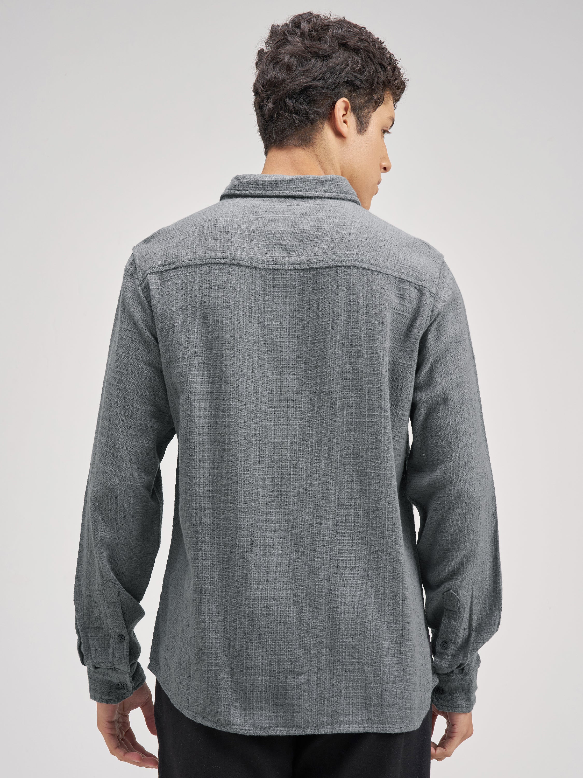 Highlander Men Blue Self Design Regular Fit Casual Shirt - Blue - Image 3