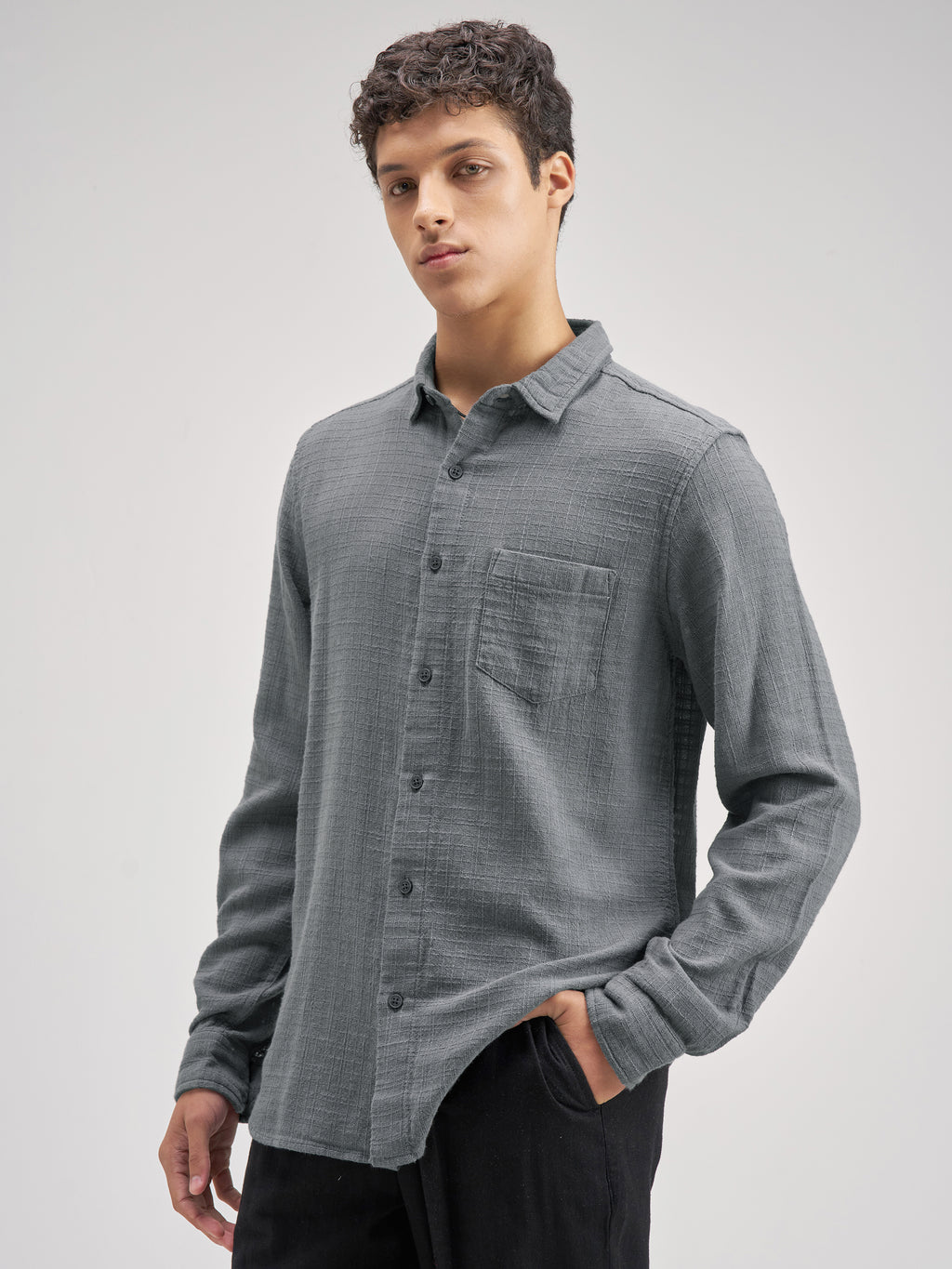 Highlander Men Blue Self Design Regular Fit Casual Shirt - Blue - Image 4