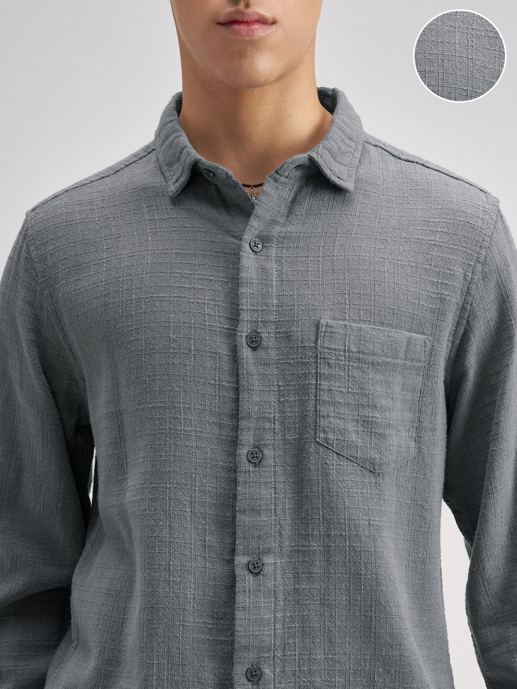 Highlander Men Blue Self Design Regular Fit Casual Shirt - Blue - Image 5