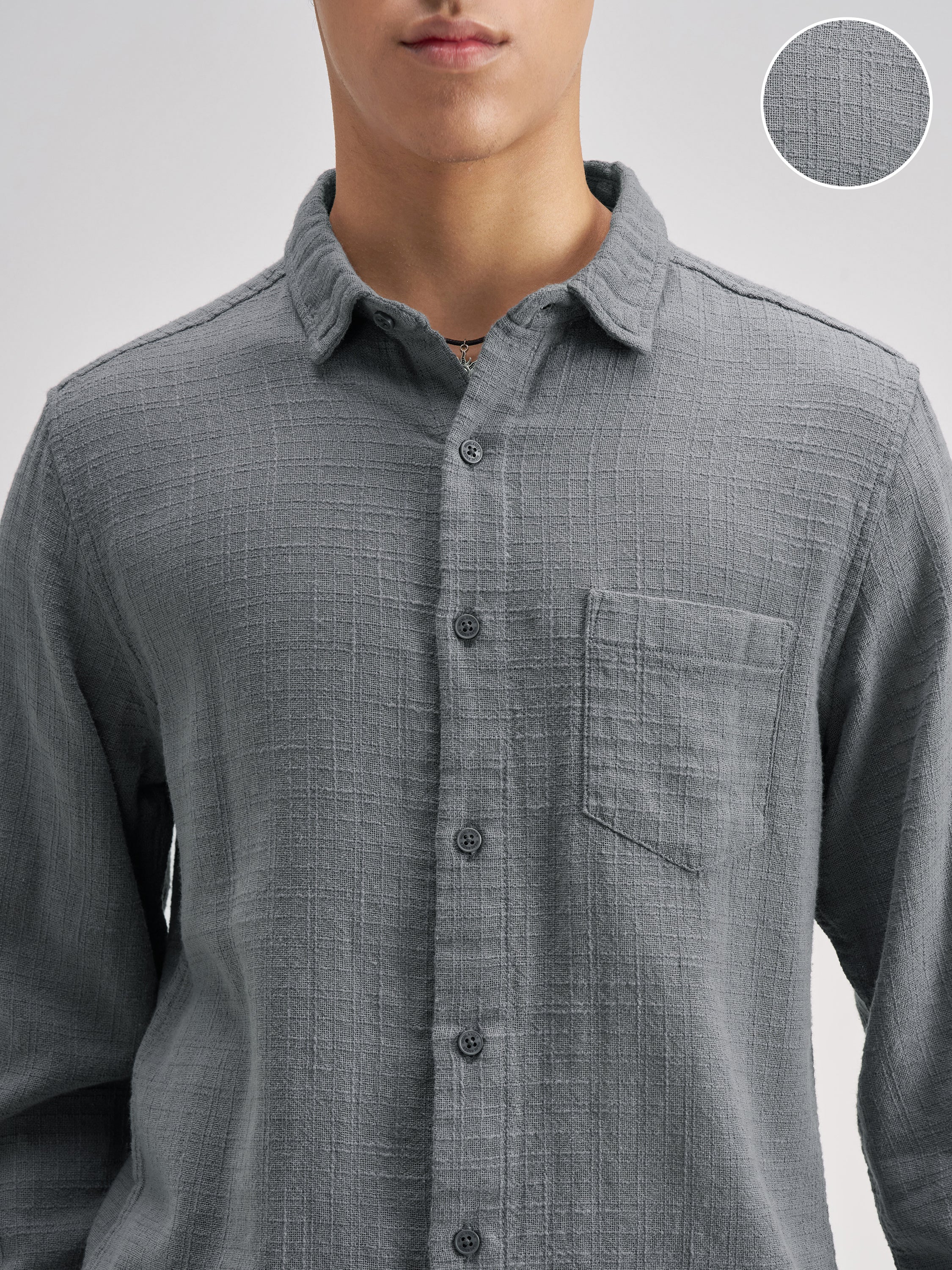 Highlander Men Blue Self Design Regular Fit Casual Shirt - Blue - Image 5