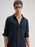 Highlander Men Navy Blue Self Design Regular Fit Casual Shirt - Navy Blue - Image 1