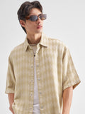 Highlander Men Beige Self Design Oversized Fit Casual Shirt - Beige - Image 1