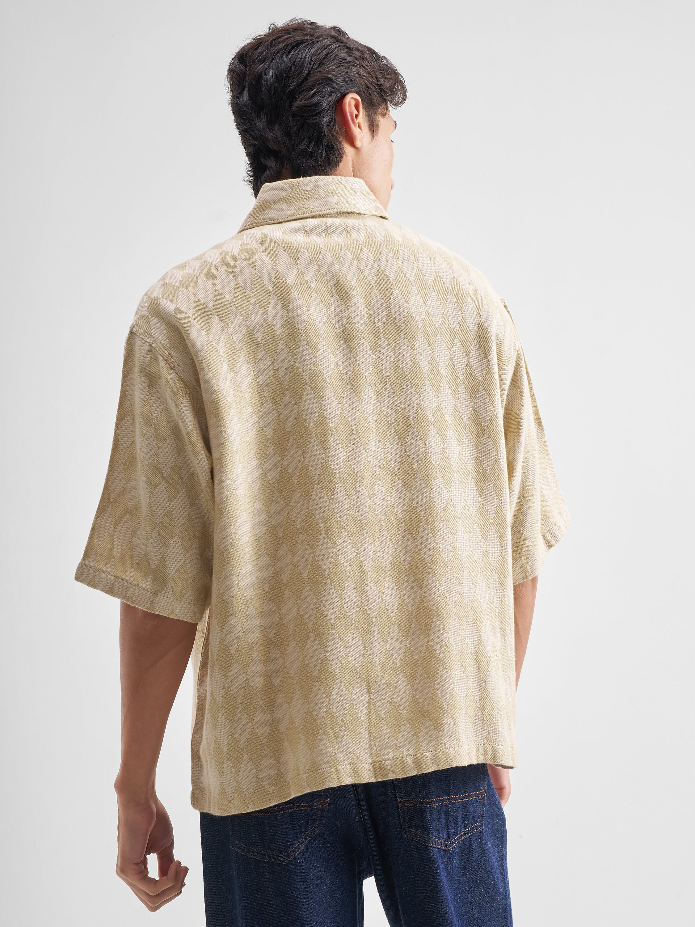 Highlander Men Beige Self Design Oversized Fit Casual Shirt - Beige - Image 3