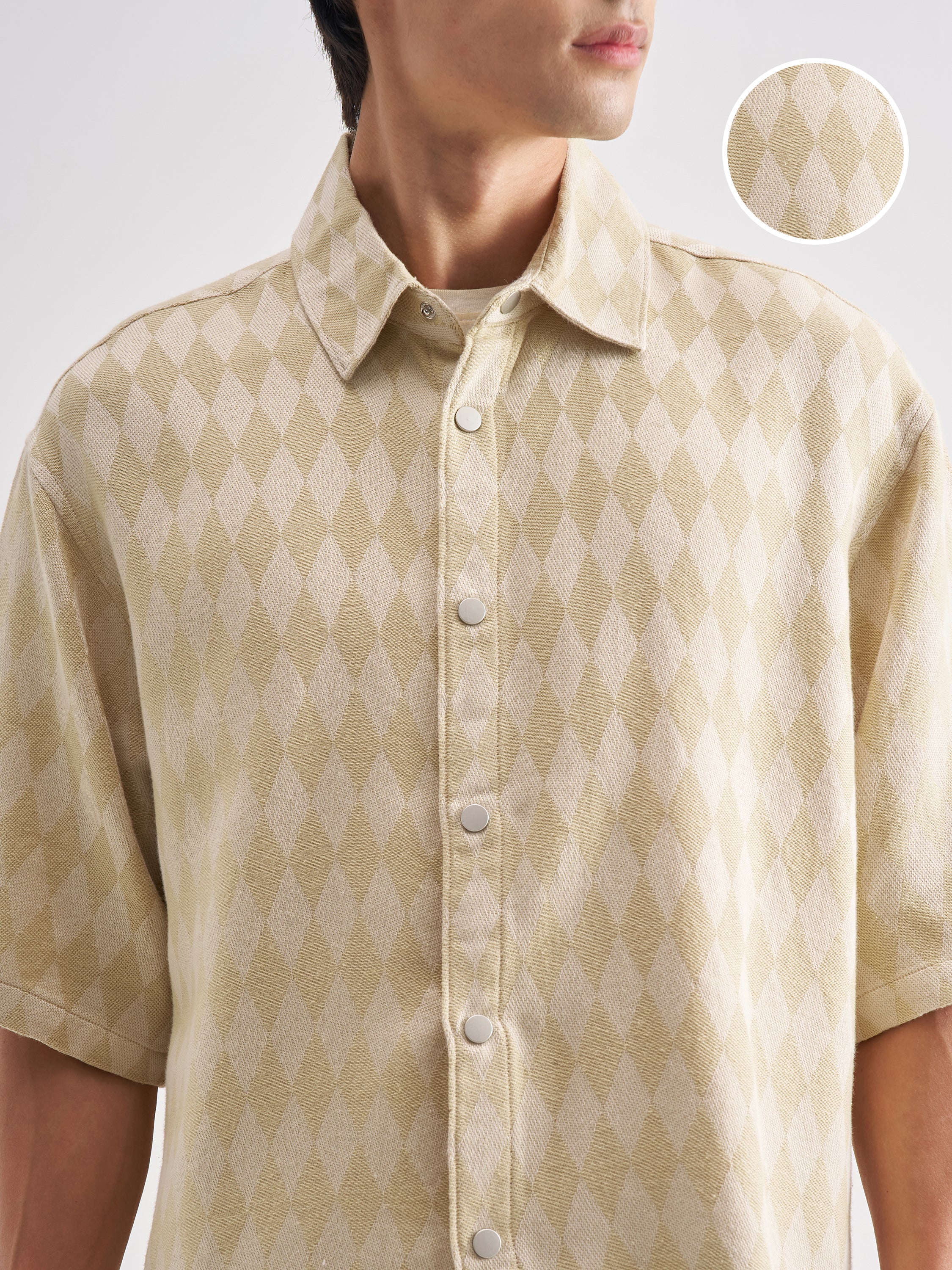 Highlander Men Beige Self Design Oversized Fit Casual Shirt - Beige - Image 5