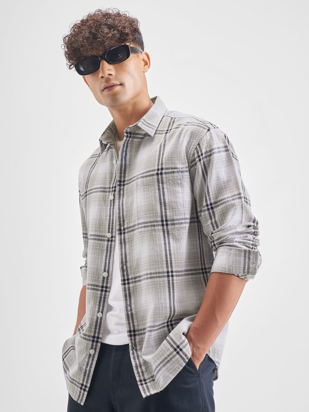 Highlander Men Grey Checked Relaxed Fit Casual Shirt - Grey - Image 4