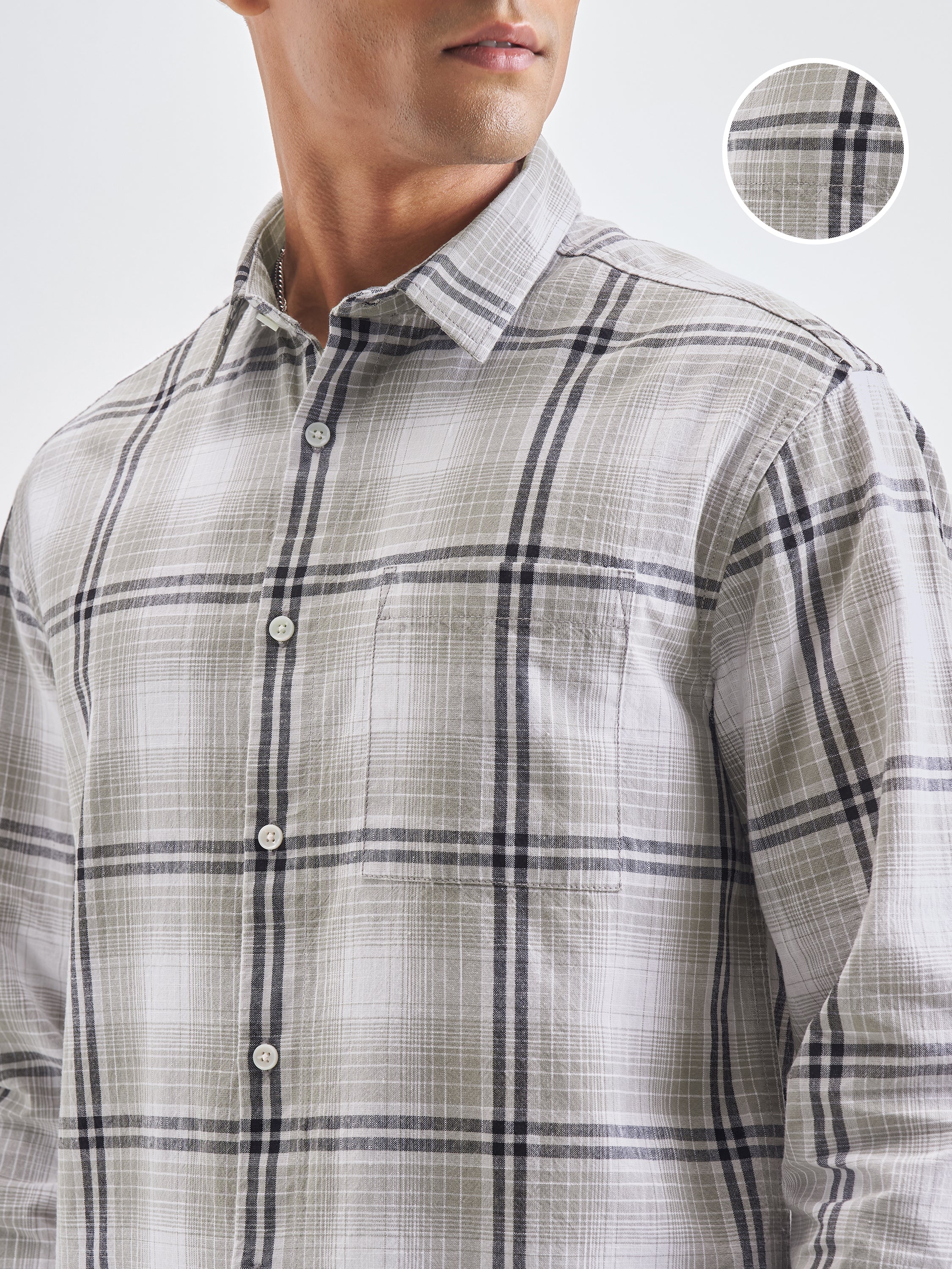 Highlander Men Grey Checked Relaxed Fit Casual Shirt - Grey - Image 5