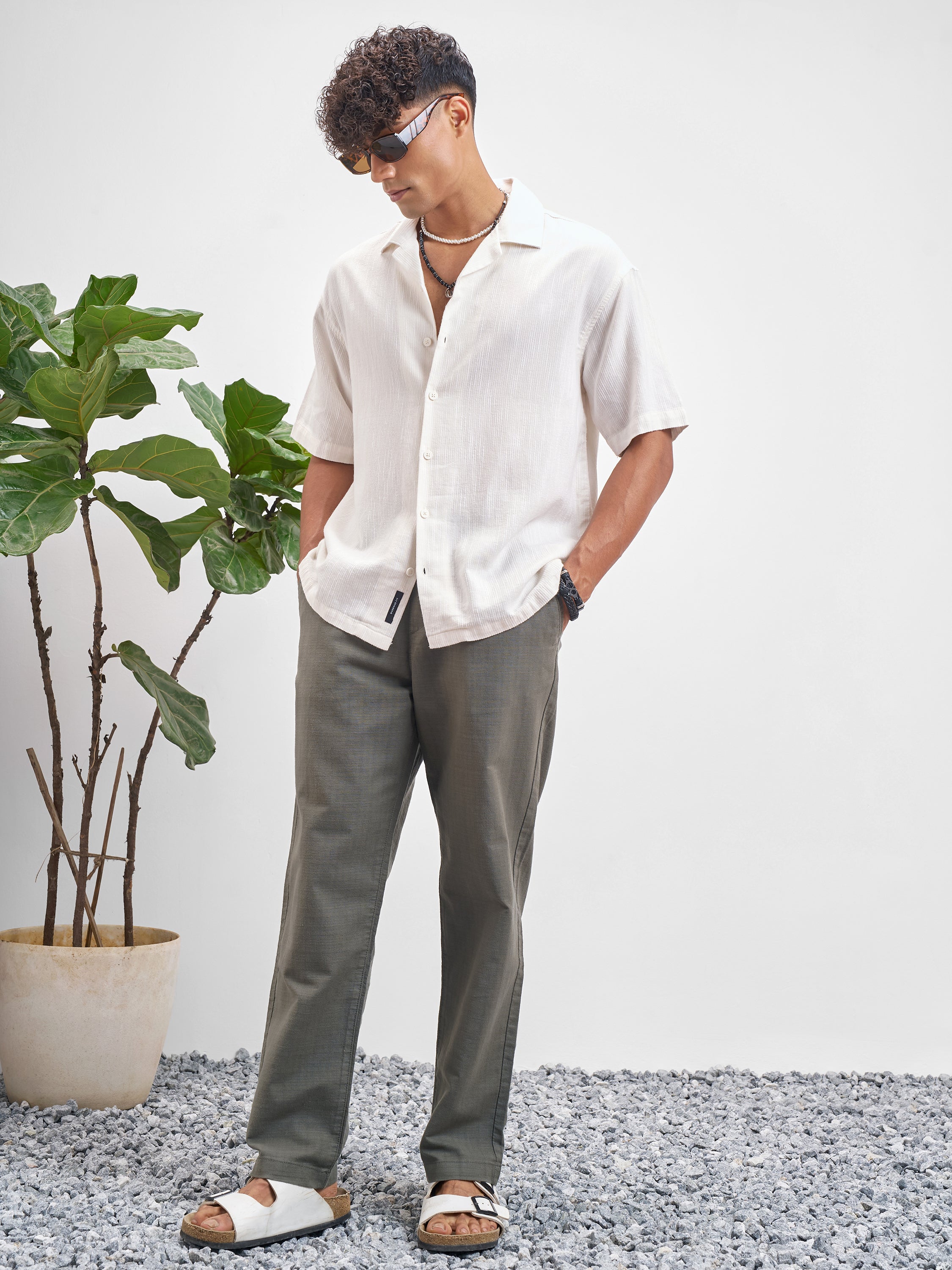 Highlander Men White Self Design Oversized Fit Casual Shirt - White - Image 2