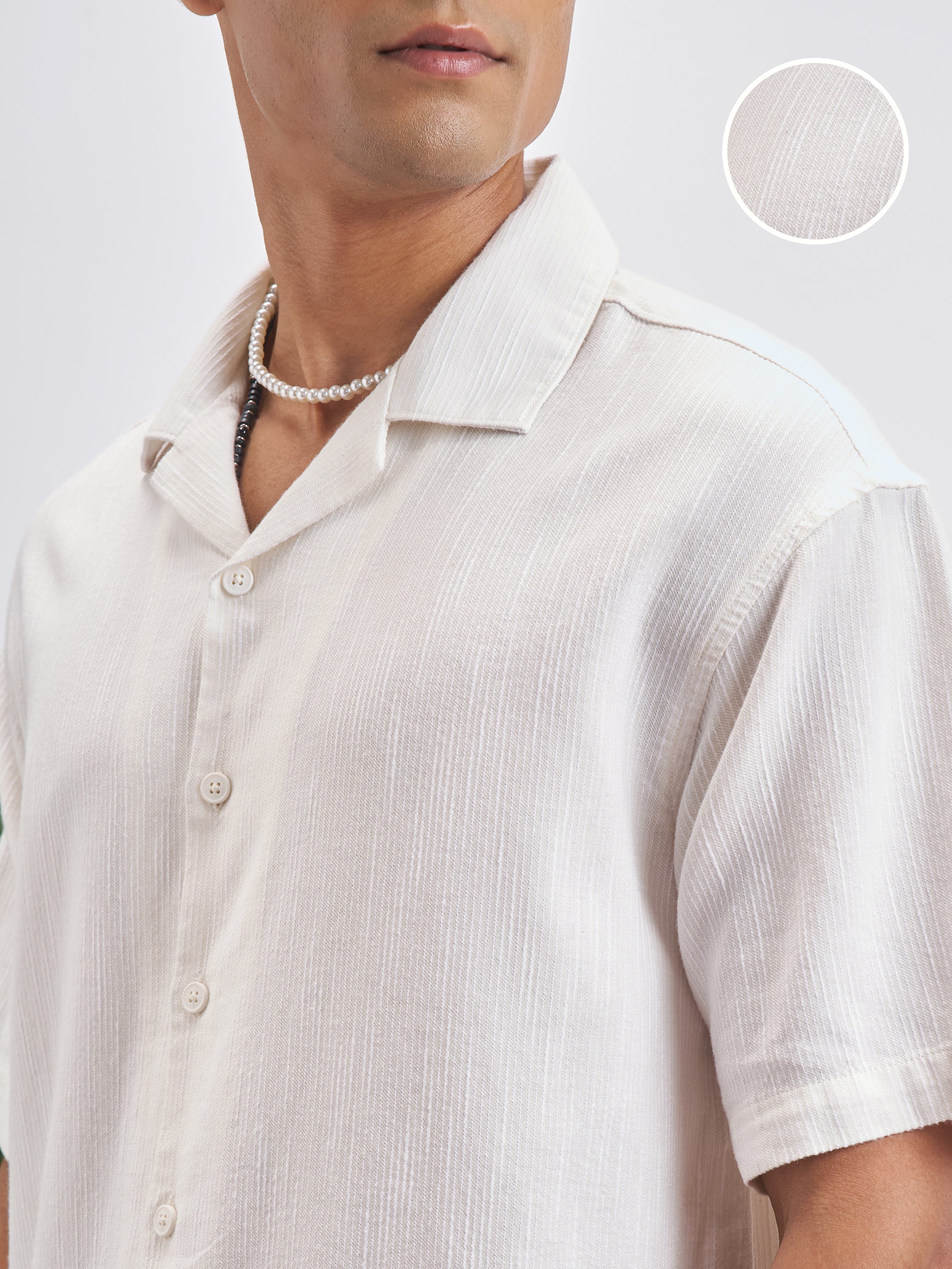 Highlander Men White Self Design Oversized Fit Casual Shirt - White - Image 5