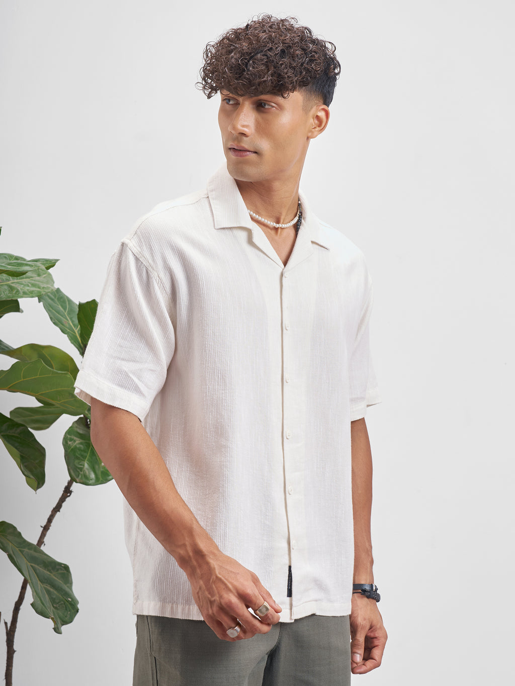 Highlander Men White Self Design Oversized Fit Casual Shirt - White - Image 6