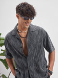 Highlander Men Black Self Design Oversized Fit Casual Shirt - Black - Image 1