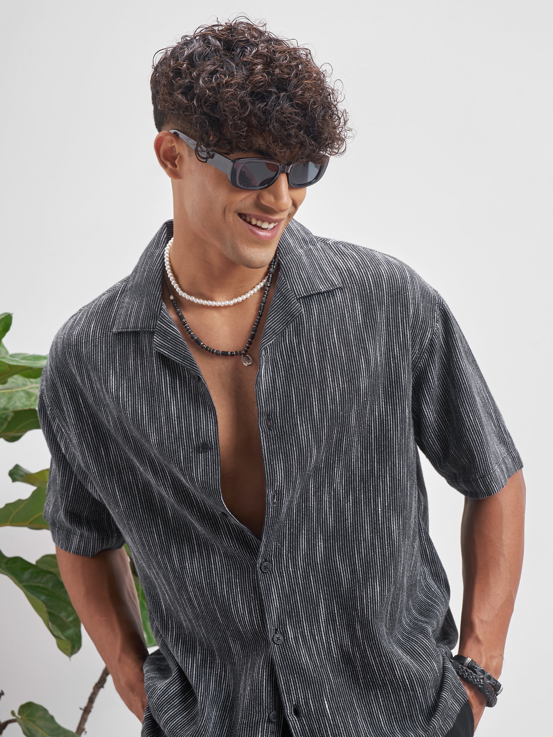 Highlander Men Black Self Design Oversized Fit Casual Shirt - Black - Image 1