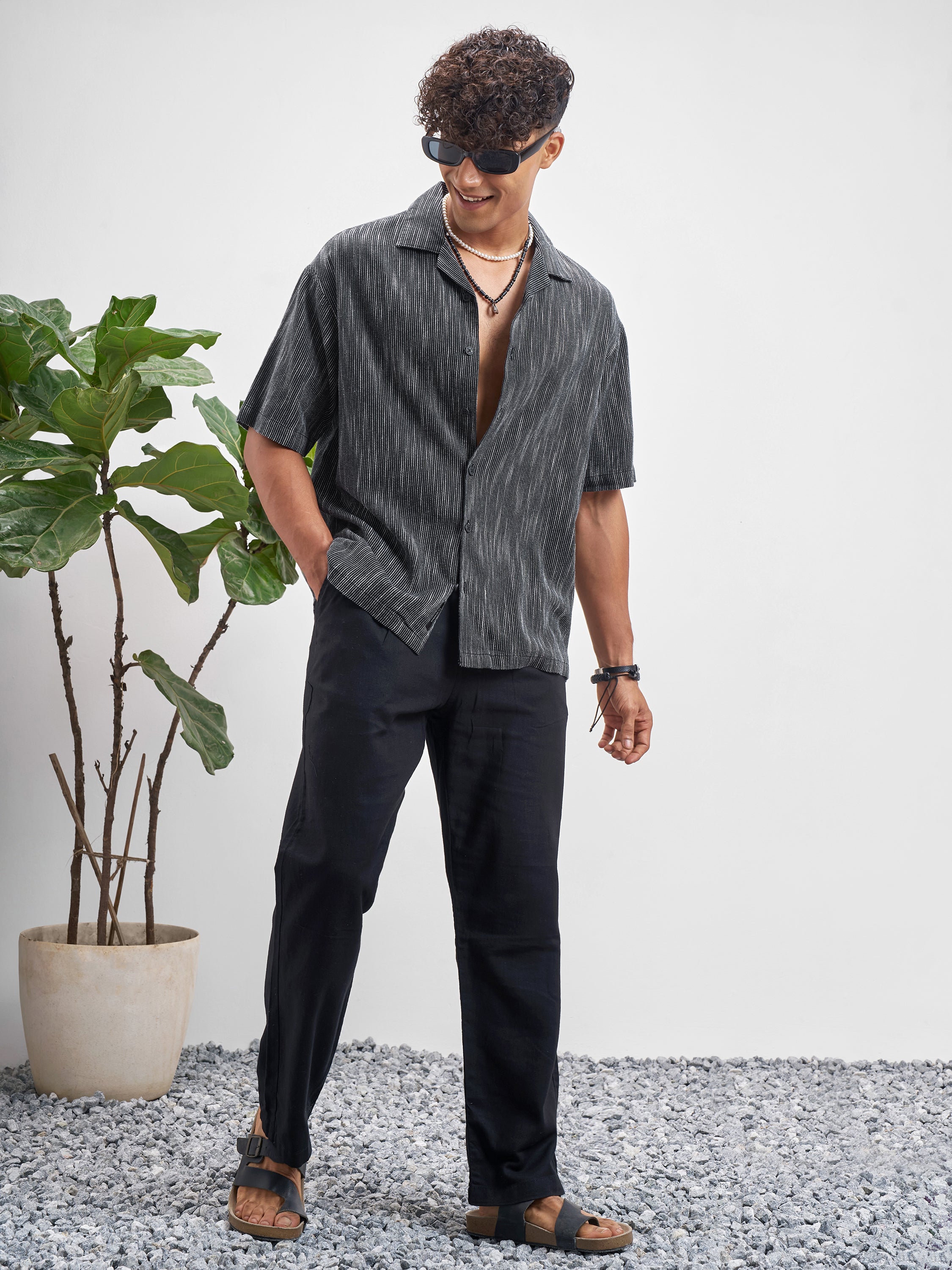Highlander Men Black Self Design Oversized Fit Casual Shirt - Black - Image 2