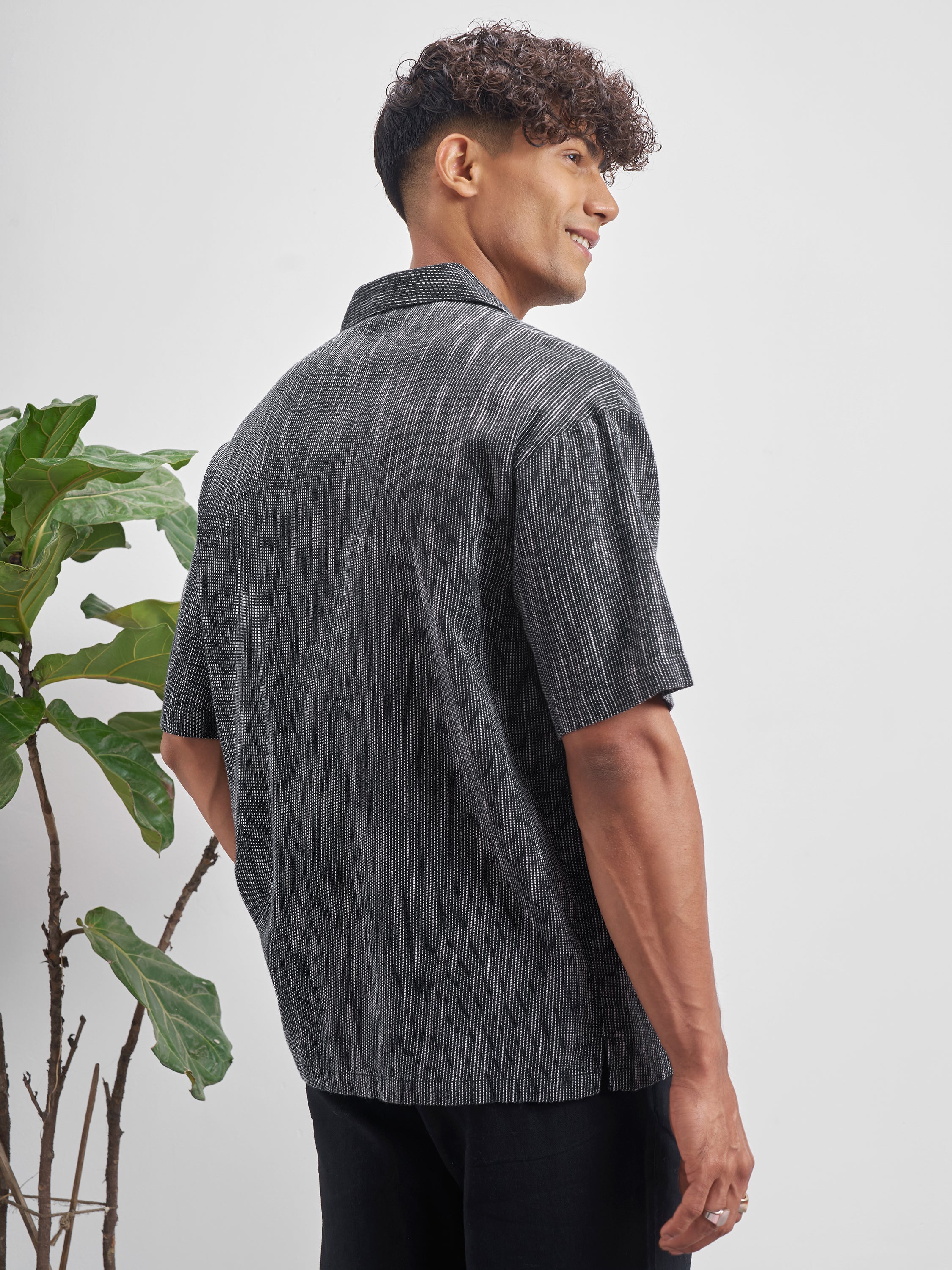 Highlander Men Black Self Design Oversized Fit Casual Shirt - Black - Image 3
