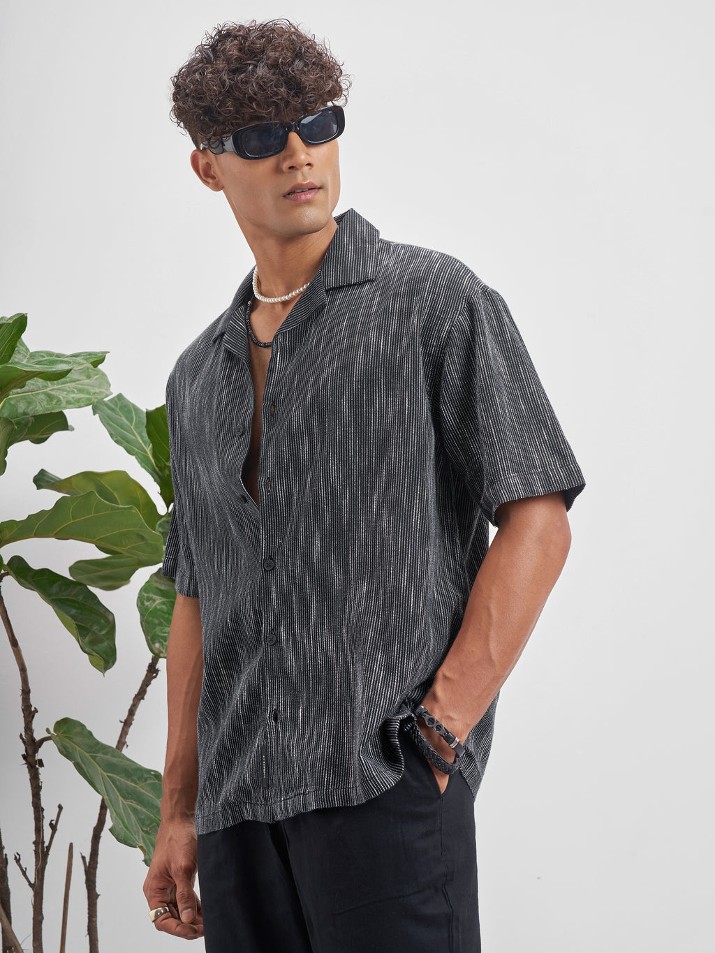 Highlander Men Black Self Design Oversized Fit Casual Shirt - Black - Image 4