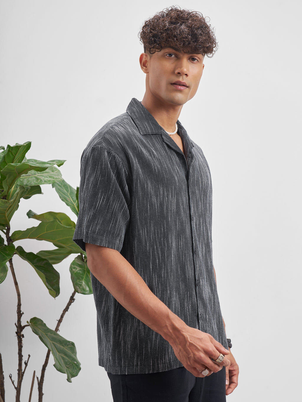 Highlander Men Black Self Design Oversized Fit Casual Shirt - Black - Image 6