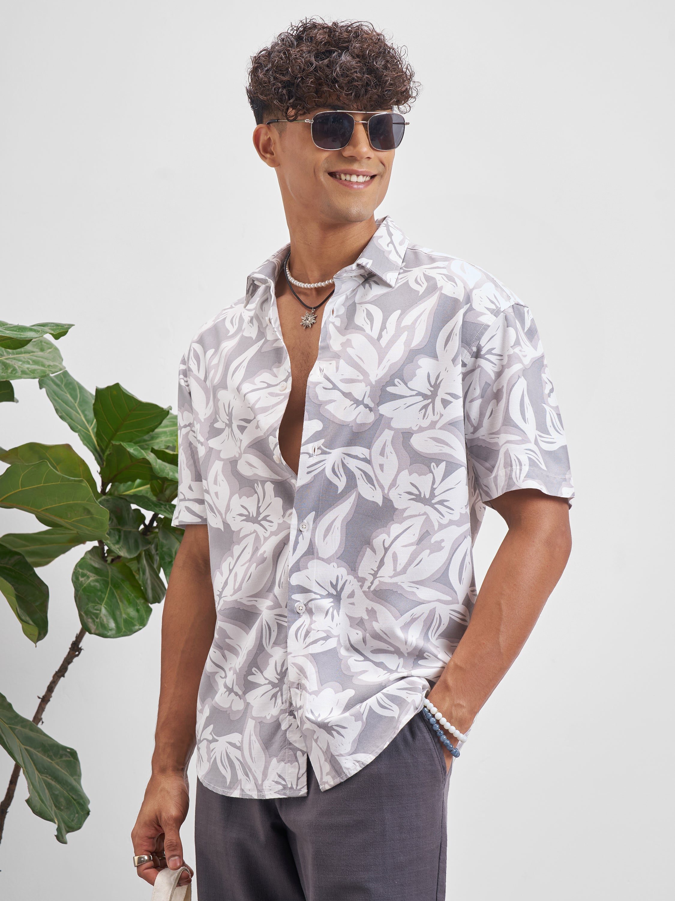 Highlander Men Grey Printed Relaxed Fit Casual Shirt - Grey - Image 4