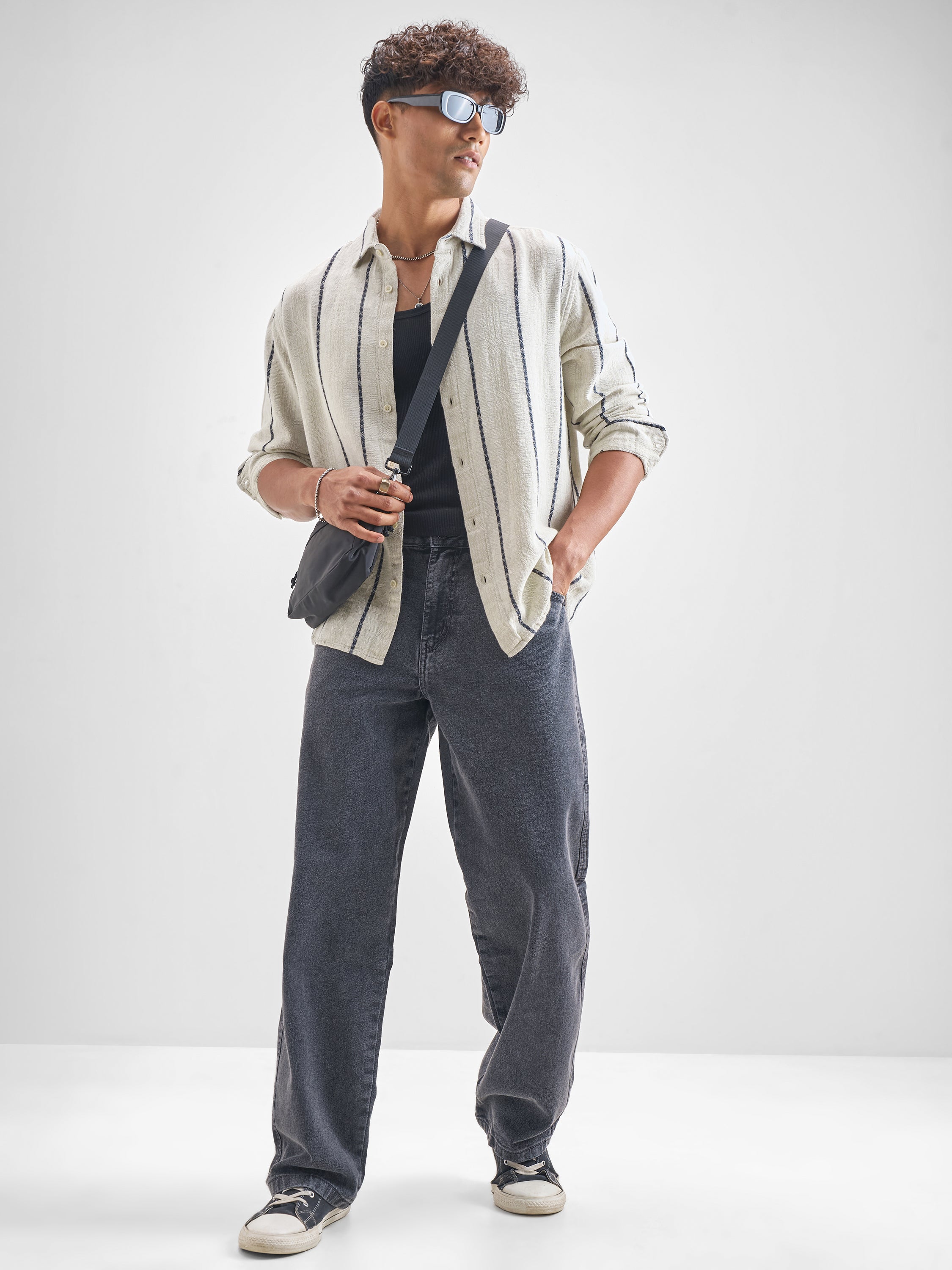 Highlander Men Off White Striped Relaxed Fit Casual Shirt - Off White - Image 2