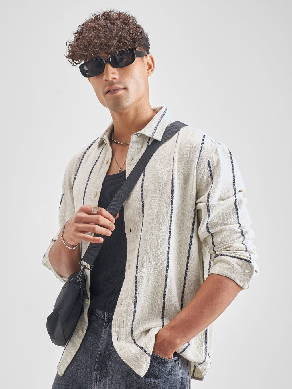 Highlander Men Off White Striped Relaxed Fit Casual Shirt - Off White - Image 4