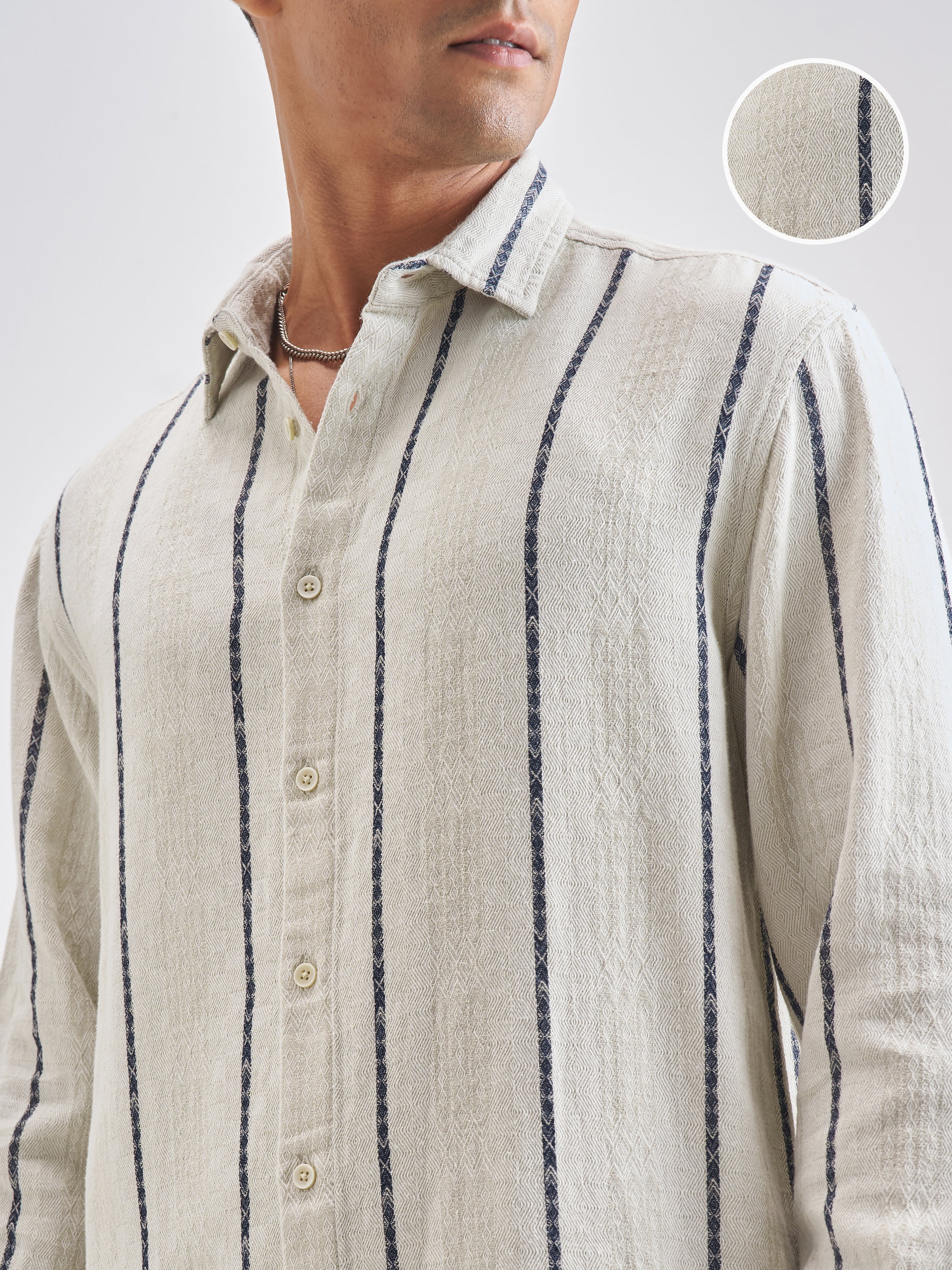 Highlander Men Off White Striped Relaxed Fit Casual Shirt - Off White - Image 5