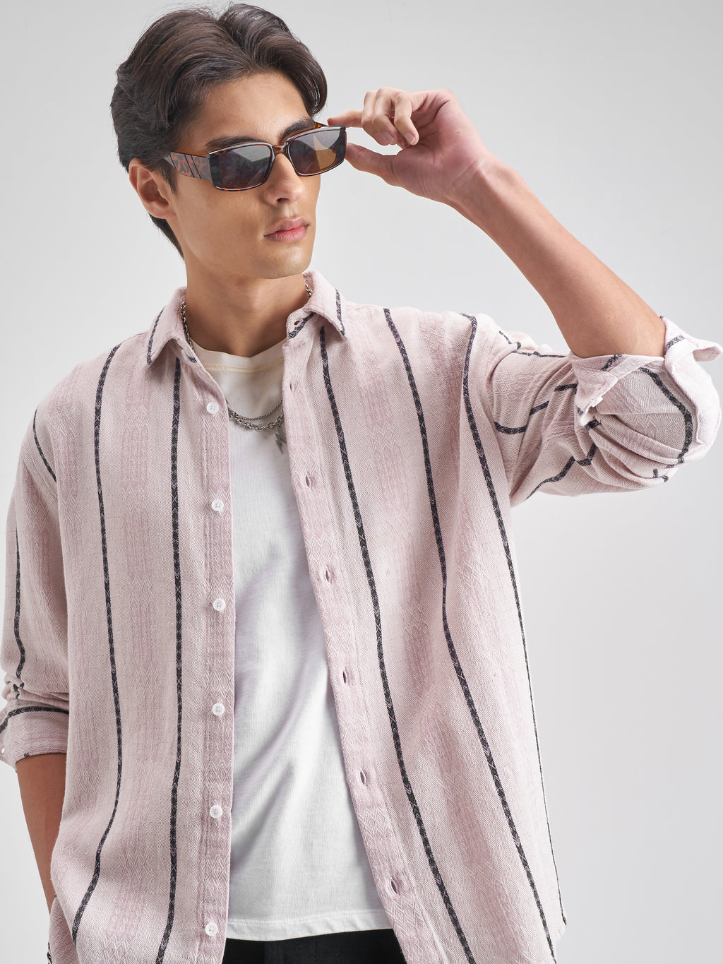 Highlander Men Pink Striped Relaxed Fit Casual shirt - Pink - Image 1