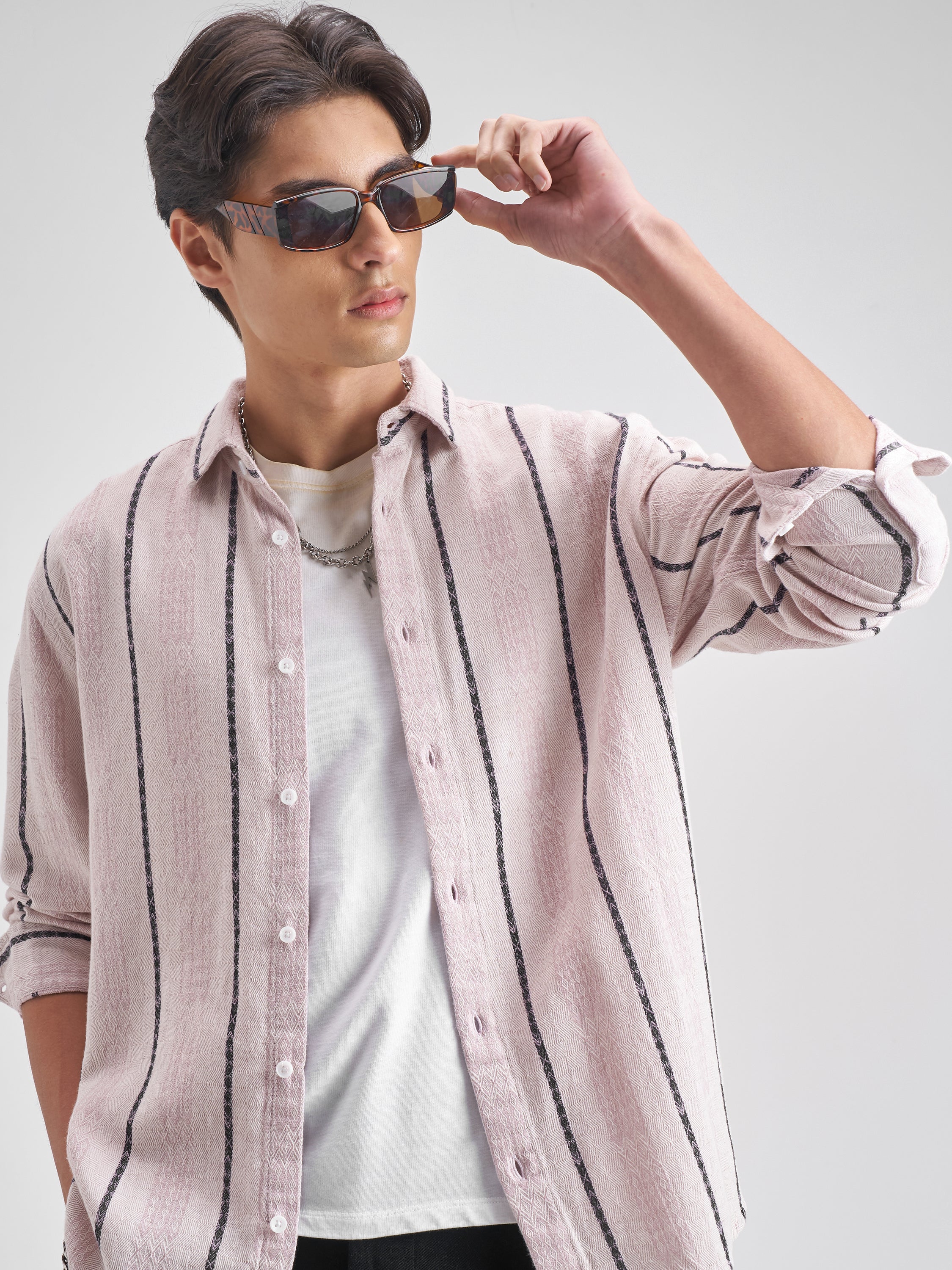 Highlander Men Pink Striped Relaxed Fit Casual shirt - Pink - Image 1