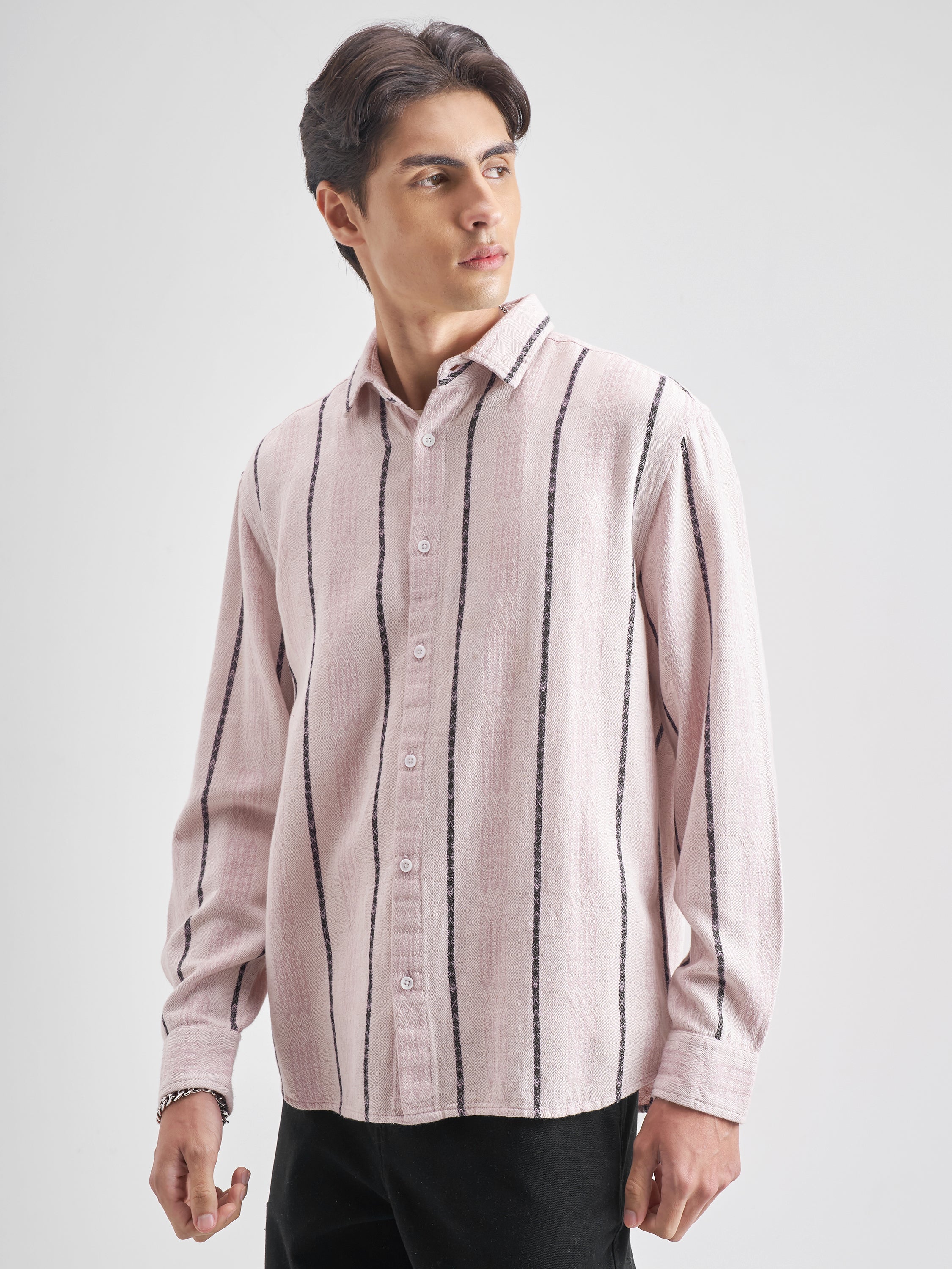 Highlander Men Pink Striped Relaxed Fit Casual shirt - Pink - Image 4