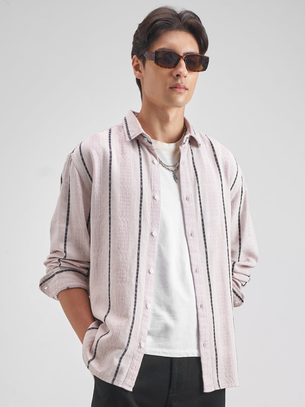 Highlander Men Pink Striped Relaxed Fit Casual shirt - Pink - Image 6