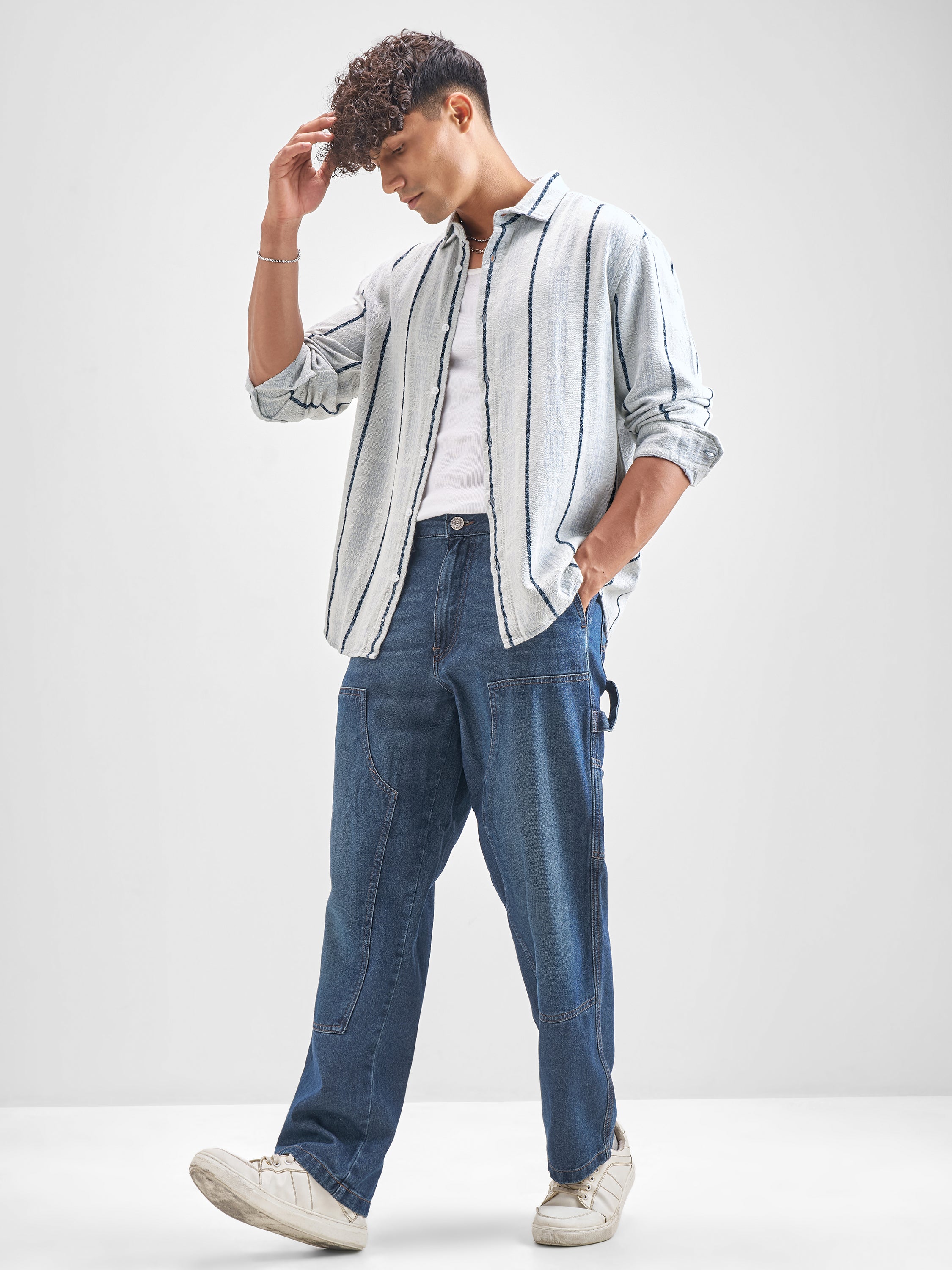 Highlander Men Blue Blue Striped Relaxed Fit Casual Shirt - Blue - Image 2