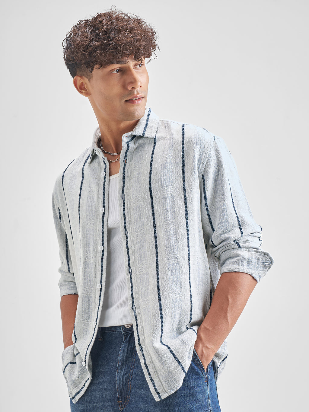 Highlander Men Blue Blue Striped Relaxed Fit Casual Shirt - Blue - Image 4