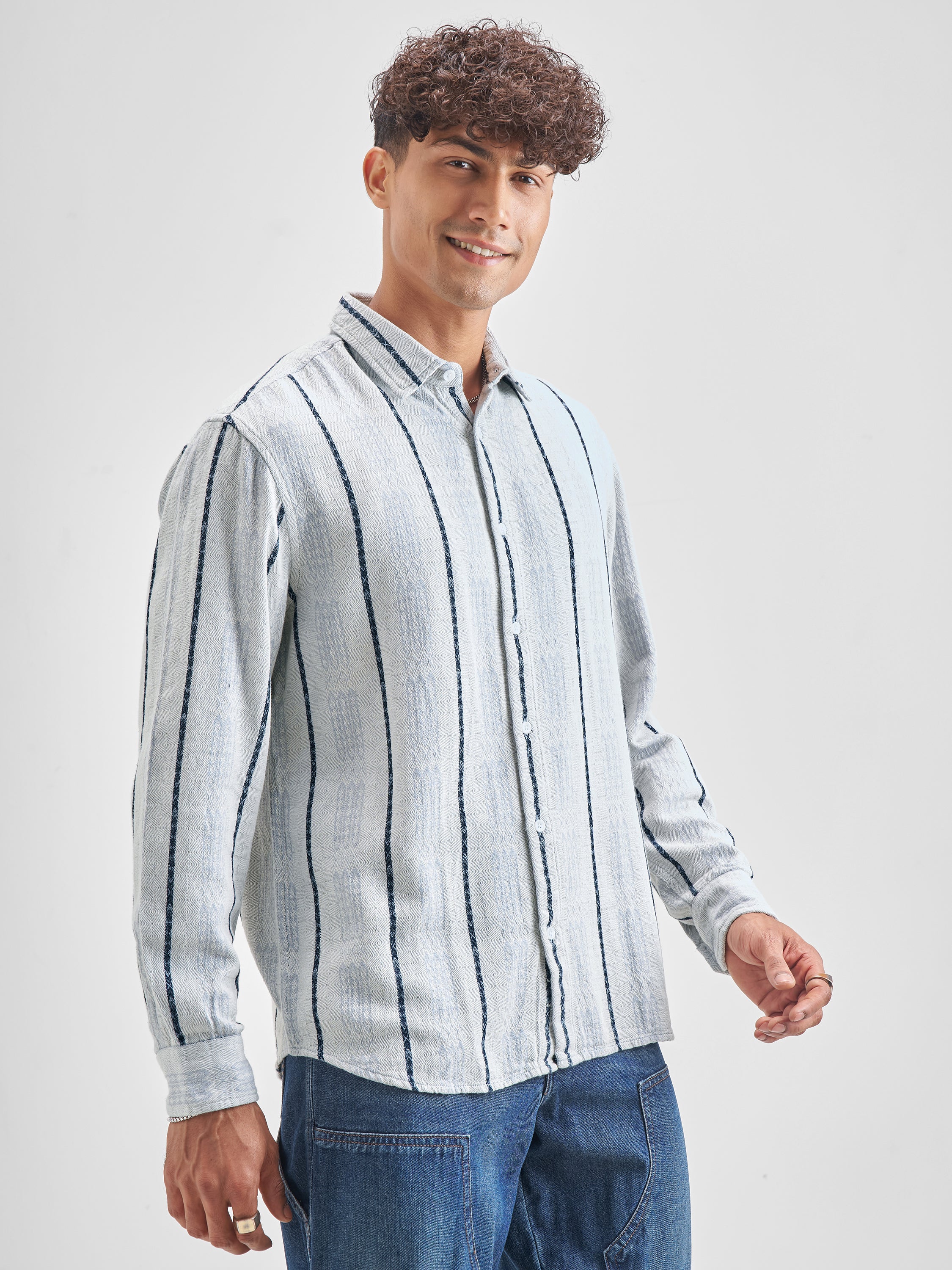 Highlander Men Blue Blue Striped Relaxed Fit Casual Shirt - Blue - Image 6