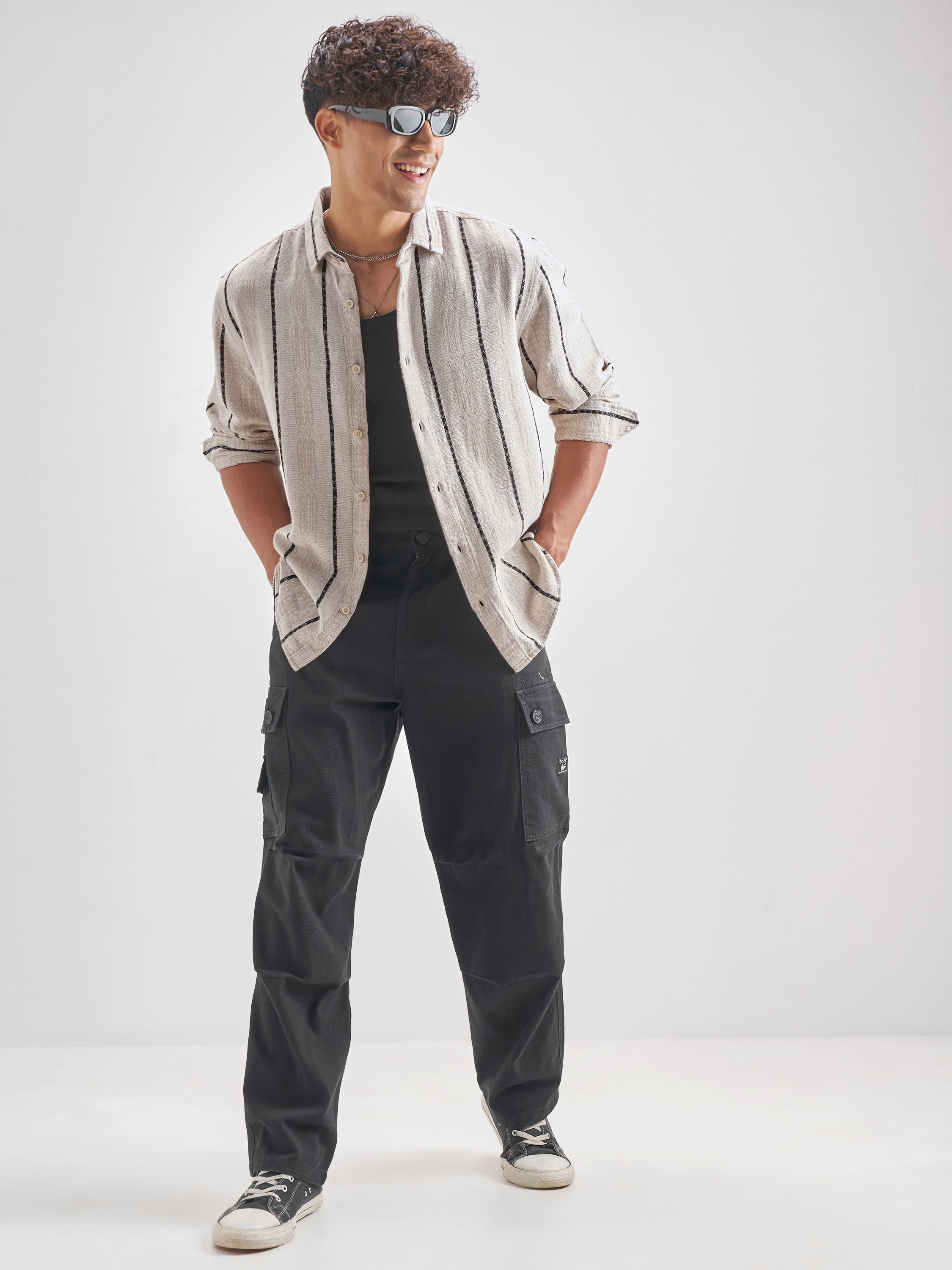 Highlander Men Beige Striped Relaxed Fit Casual Shirt - Beige - Image 2