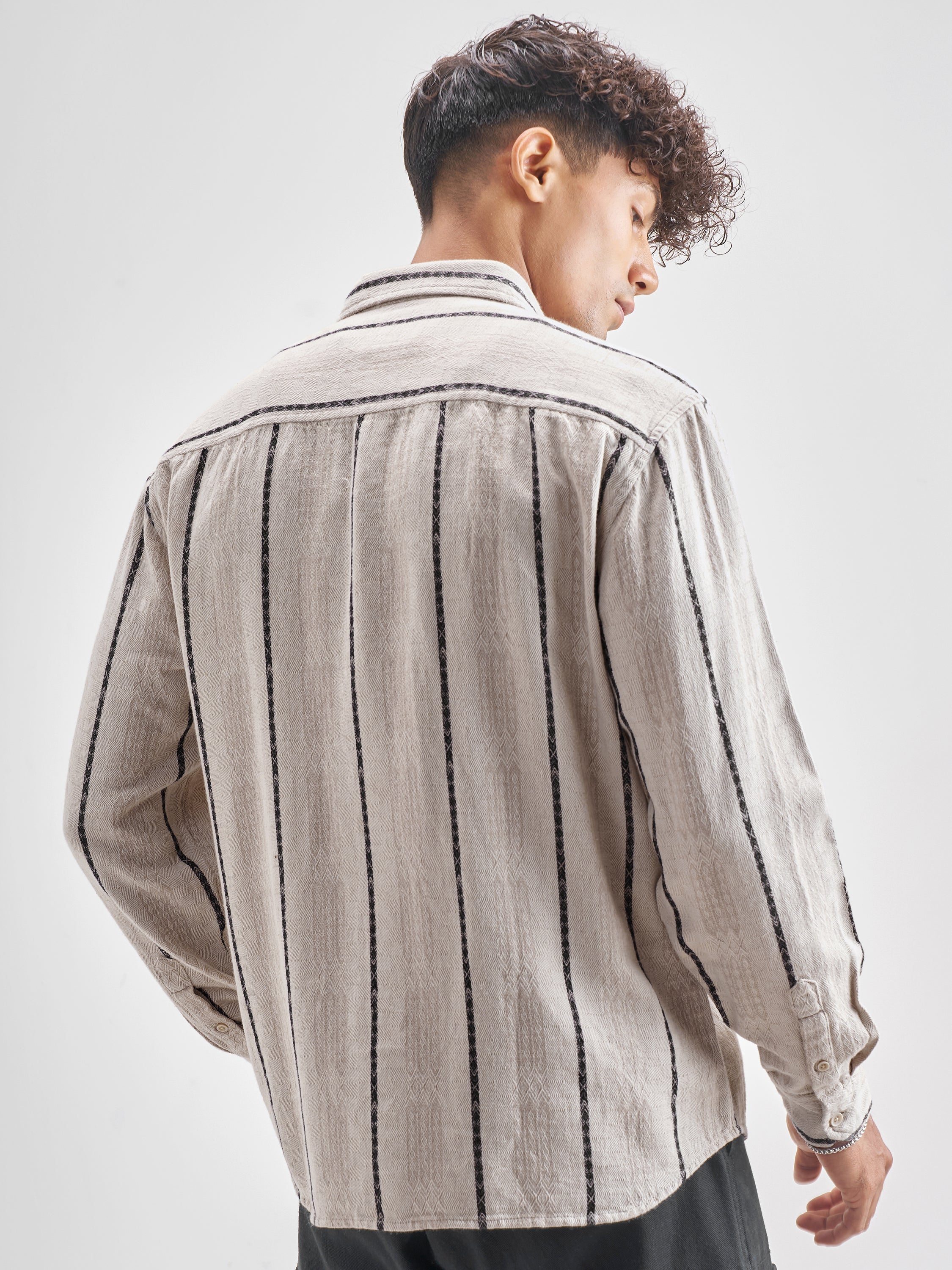 Highlander Men Beige Striped Relaxed Fit Casual Shirt - Beige - Image 3