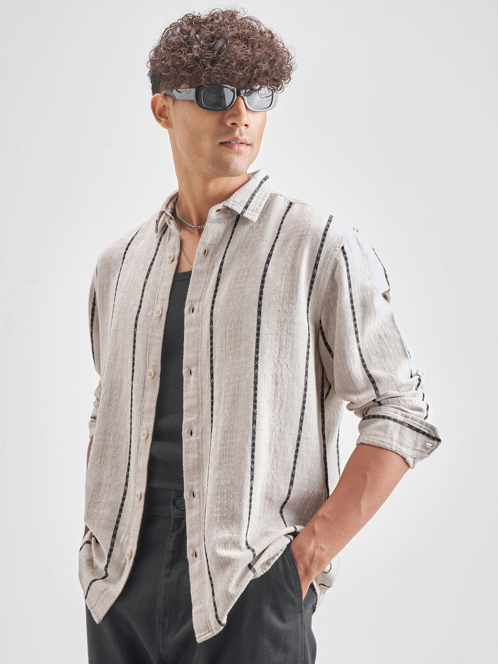 Highlander Men Beige Striped Relaxed Fit Casual Shirt - Beige - Image 4