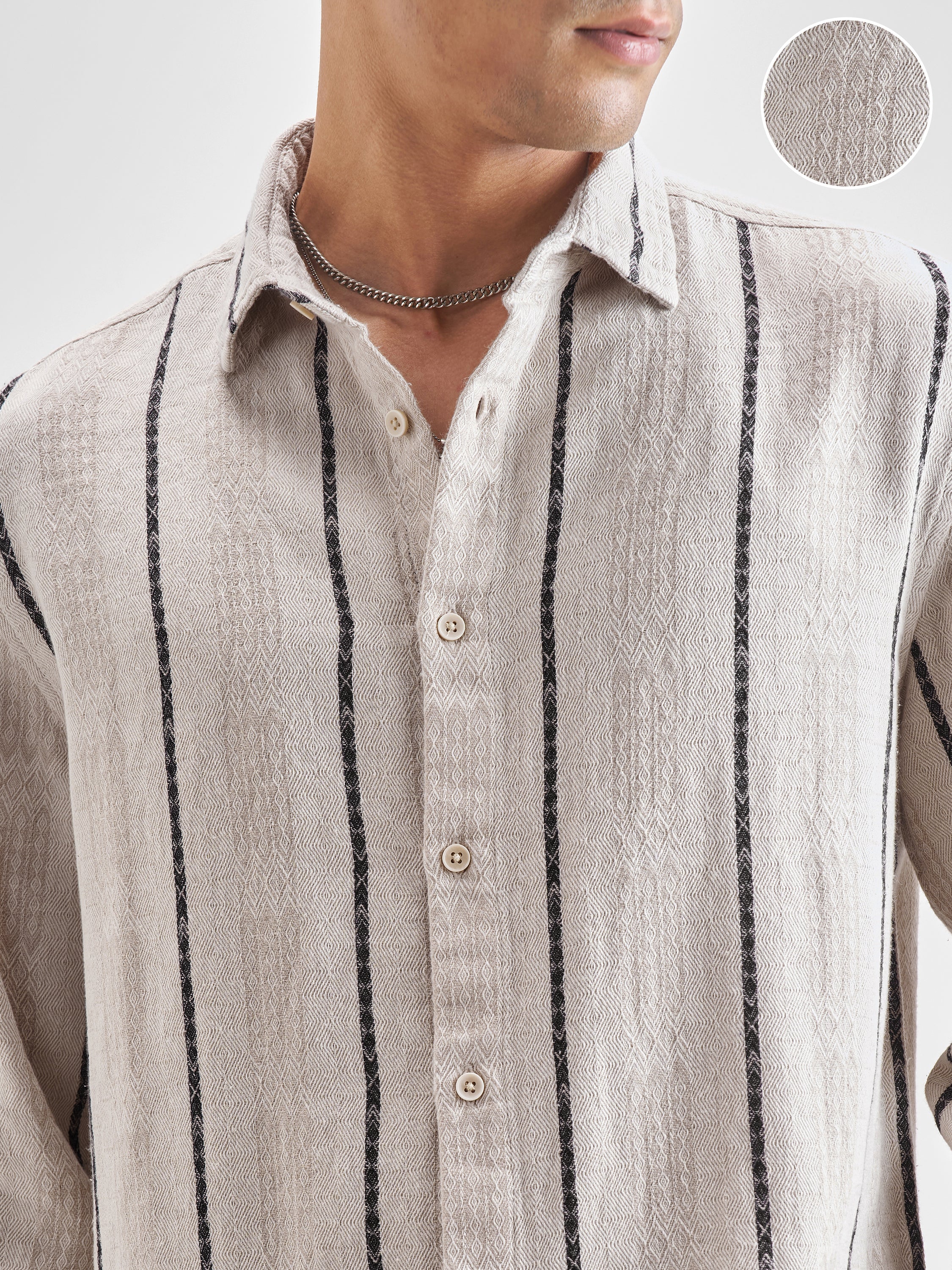 Highlander Men Beige Striped Relaxed Fit Casual Shirt - Beige - Image 5