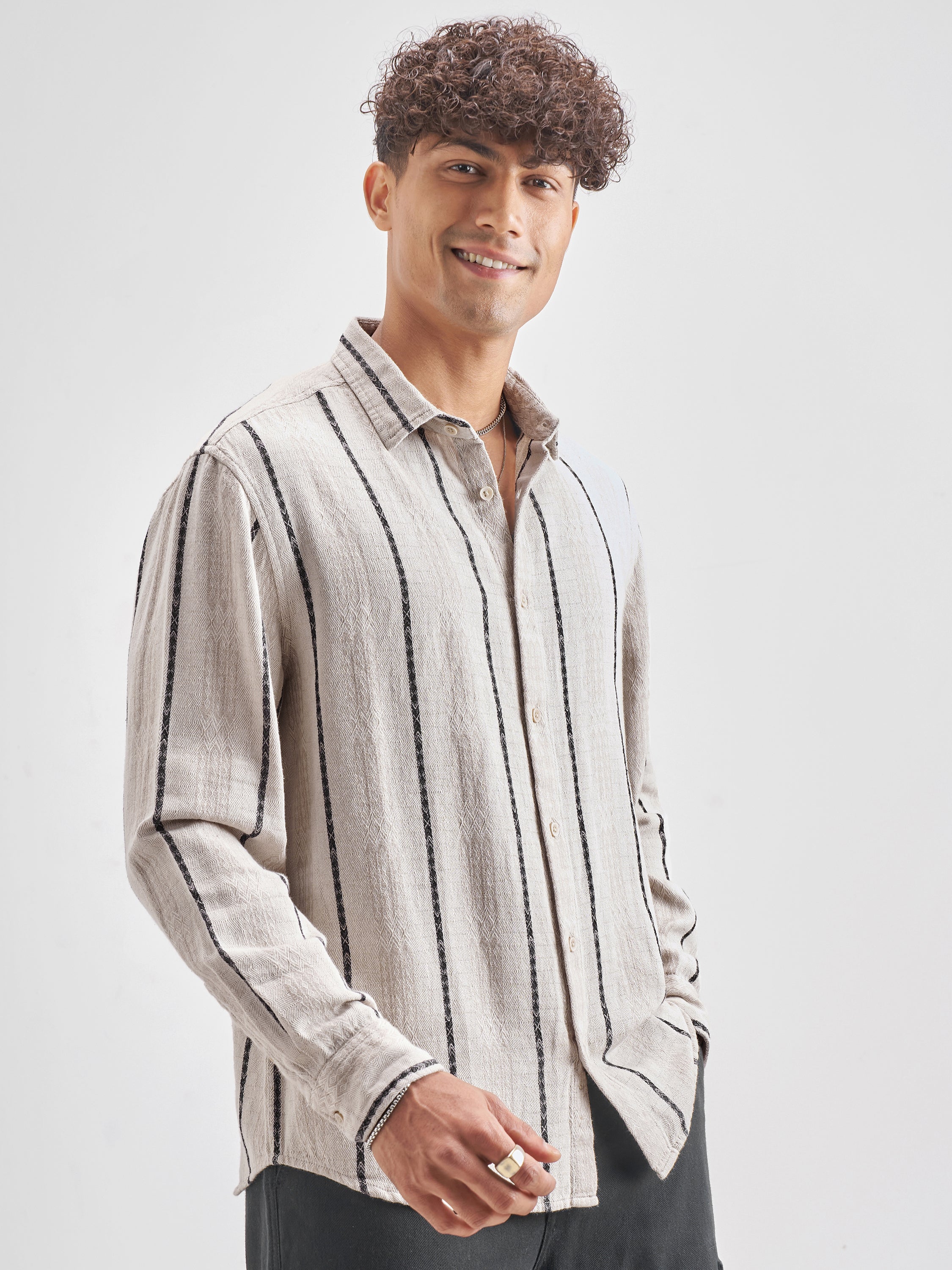 Highlander Men Beige Striped Relaxed Fit Casual Shirt - Beige - Image 6
