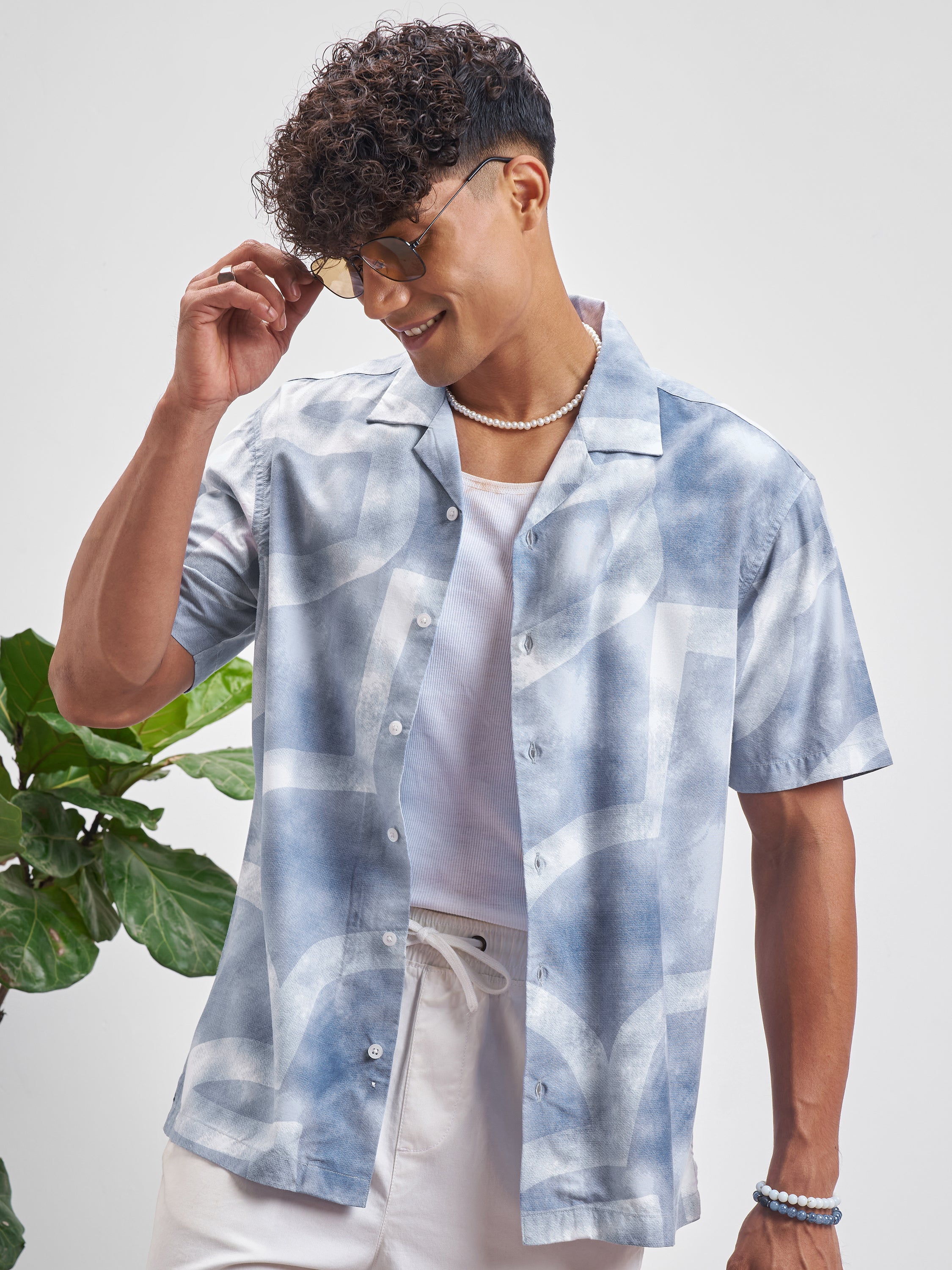 Highlander Men Blue Printed Relaxed Fit Casual Shirt - Blue - Image 1