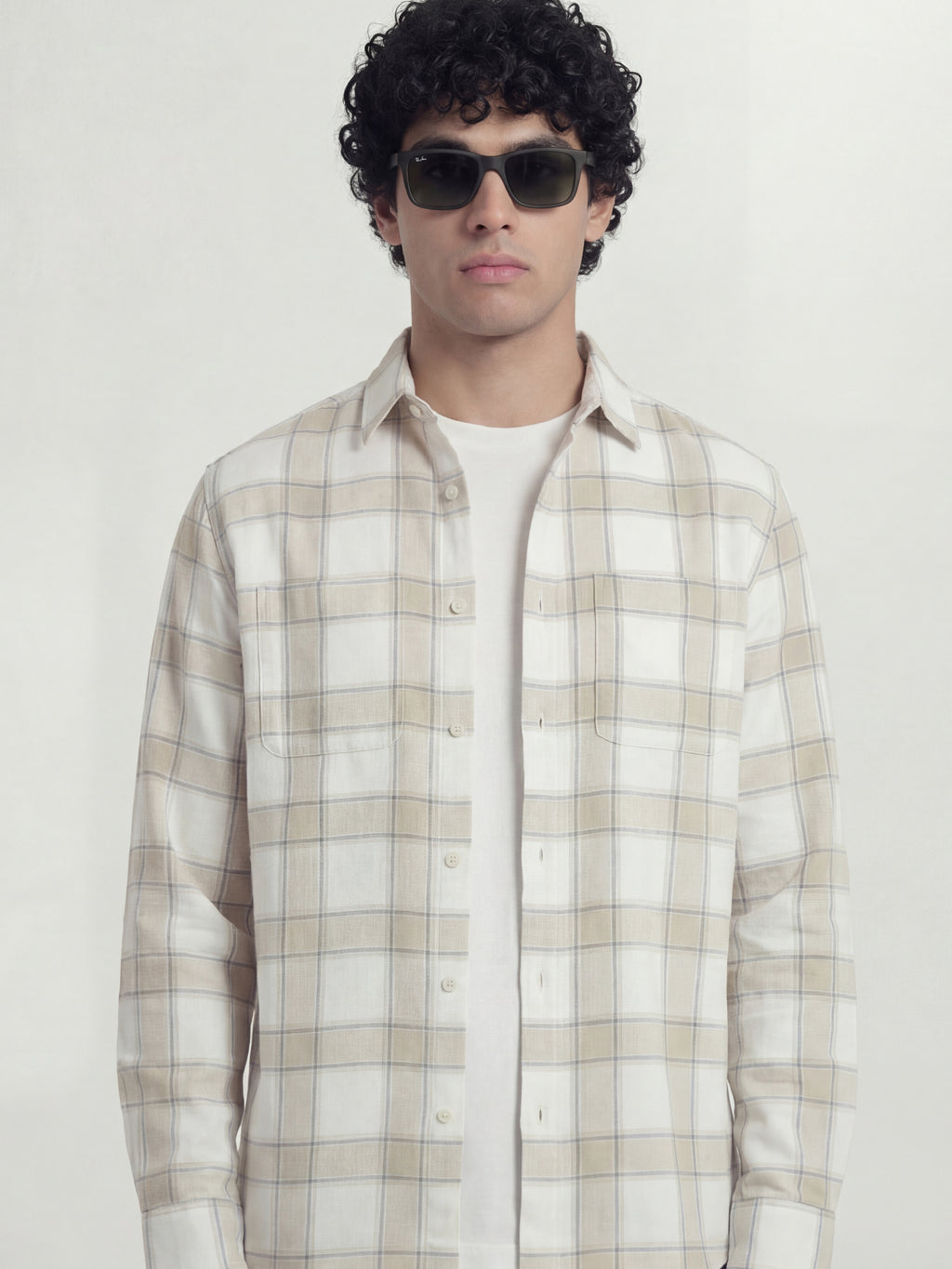 Highlander Men Off White Checked Relaxed Fit Casual Shirt - Off White - Image 1
