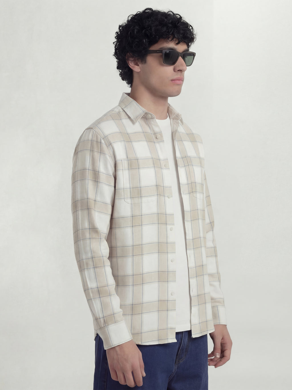 Highlander Men Off White Checked Relaxed Fit Casual Shirt - Off White - Image 6