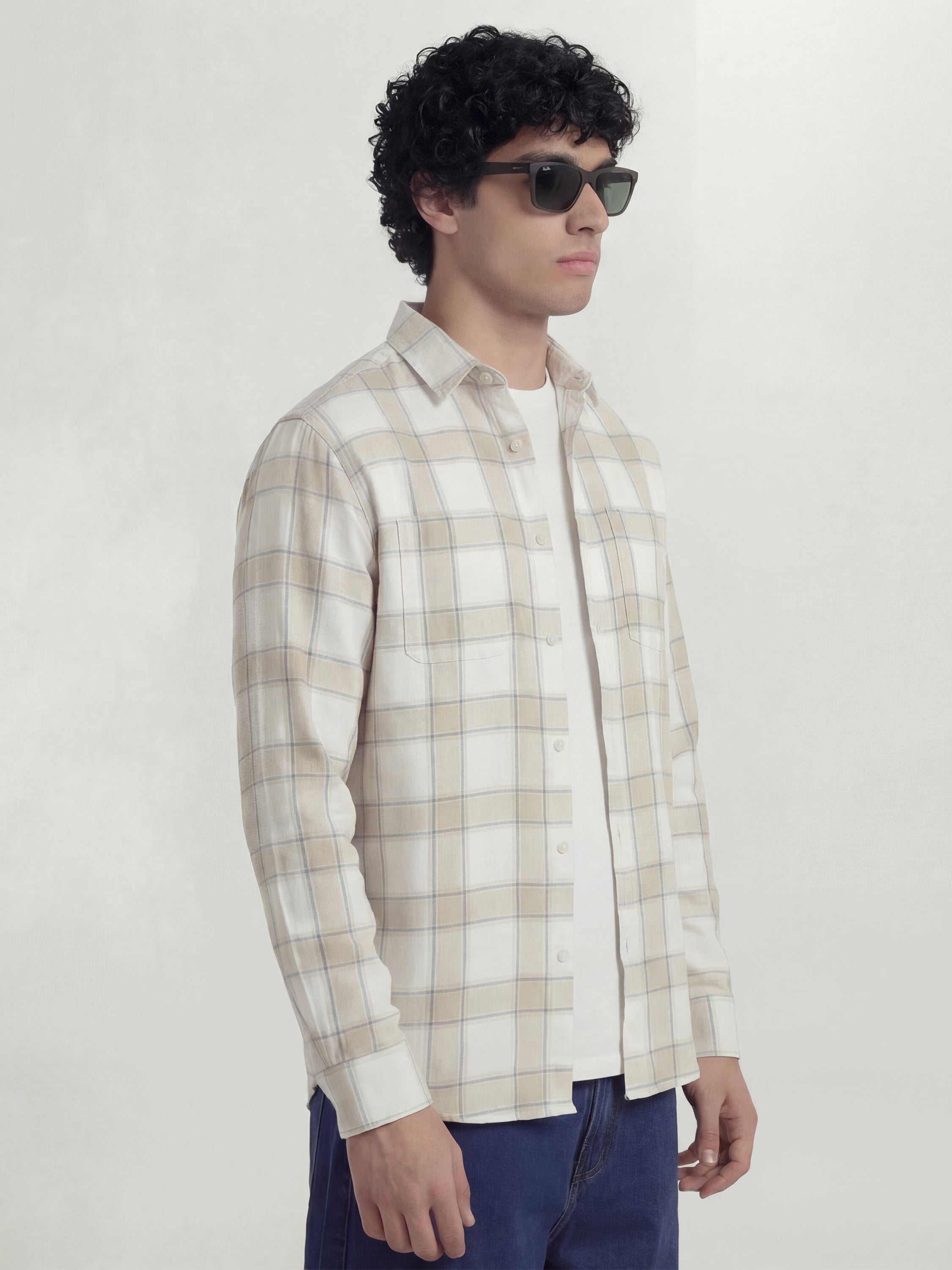 Highlander Men Off White Checked Relaxed Fit Casual Shirt - Off White - Image 6