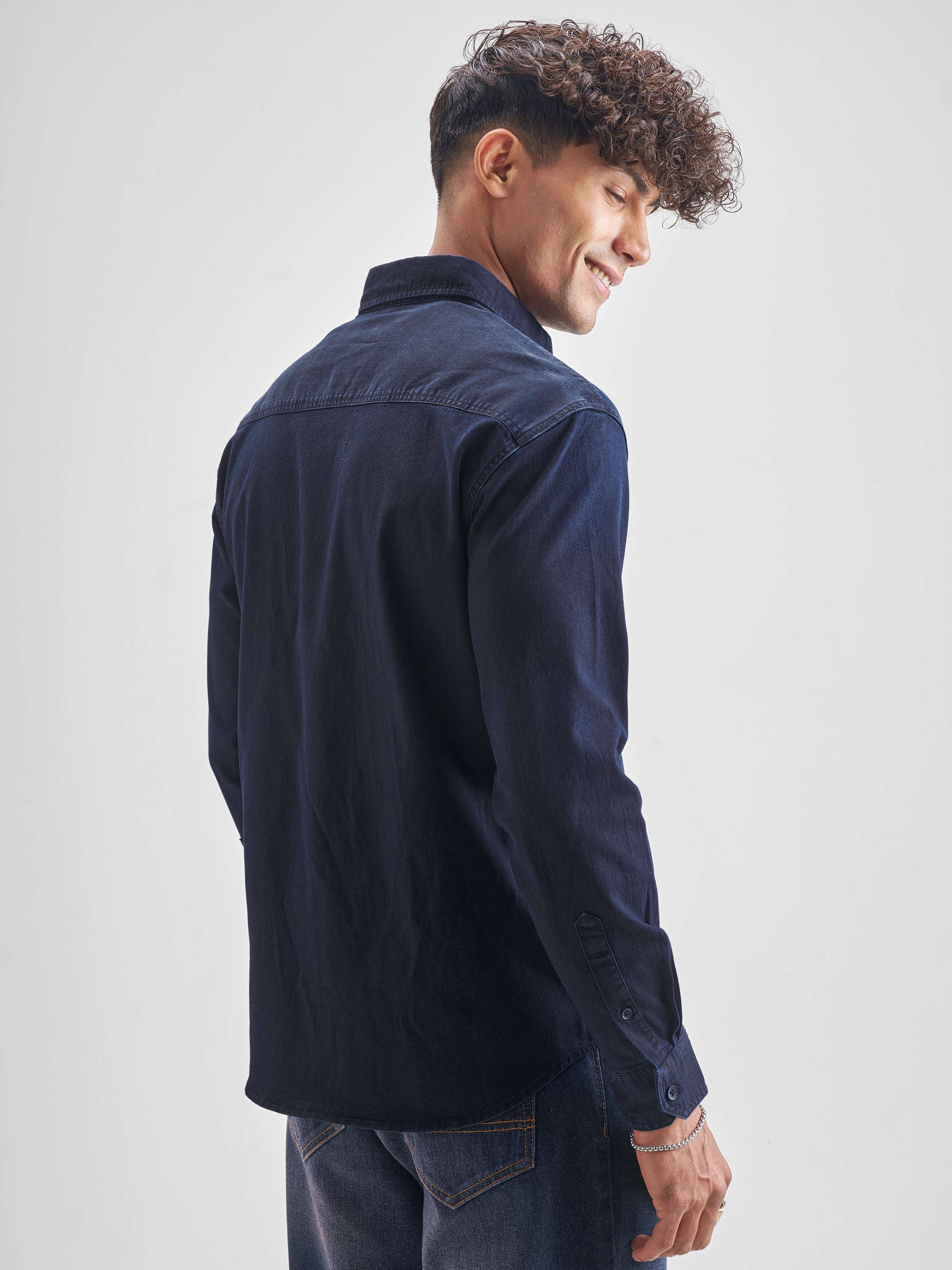 Highlander Men Blue Blue Solid Relaxed Fit Casual Shirt - Blue - Image 3