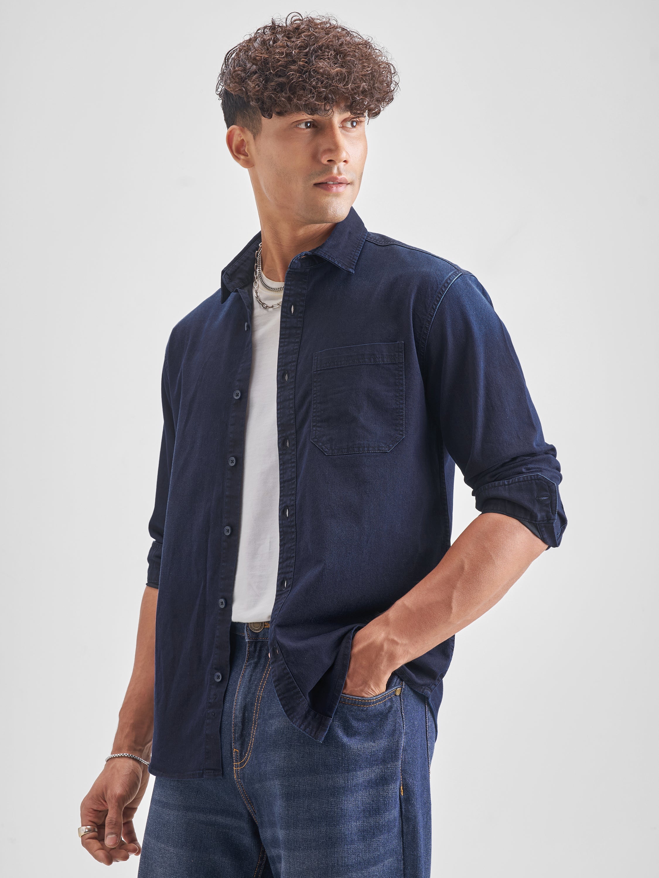 Highlander Men Blue Blue Solid Relaxed Fit Casual Shirt - Blue - Image 4