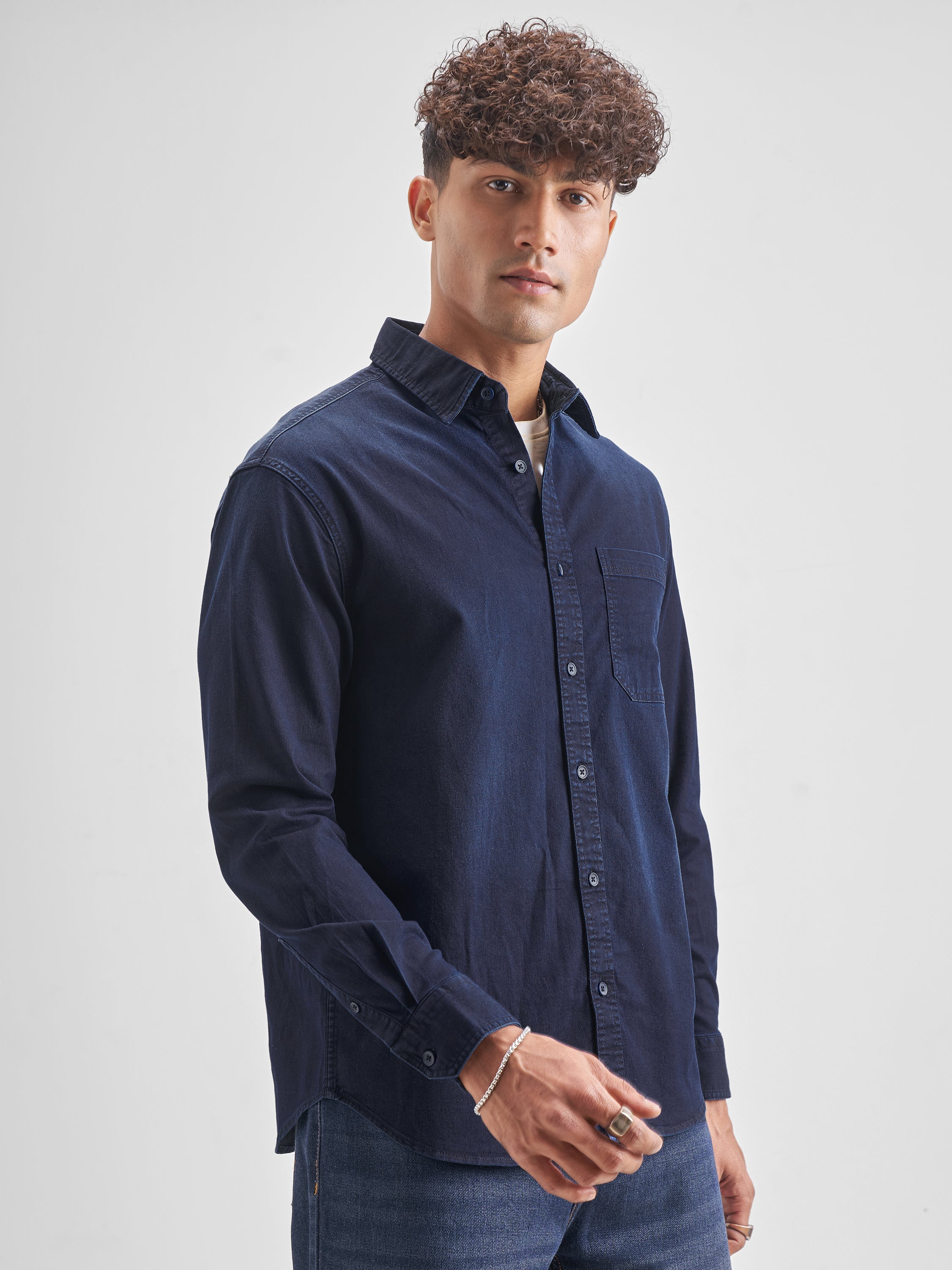 Highlander Men Blue Blue Solid Relaxed Fit Casual Shirt - Blue - Image 6