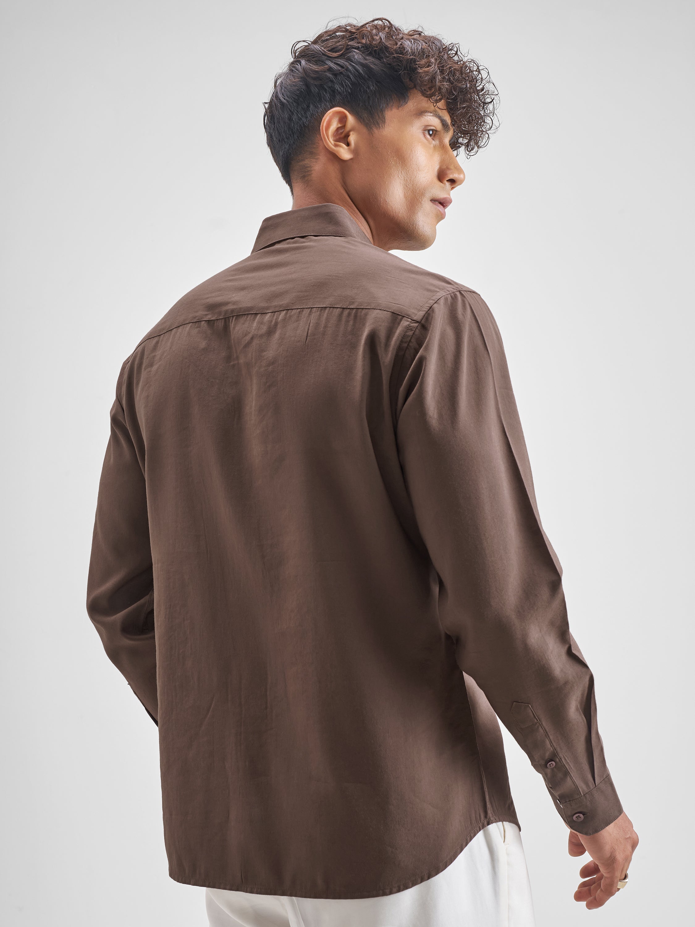 Highlander Men Brown Solid Slim Fit Casual Shirt - Brown - Image 3