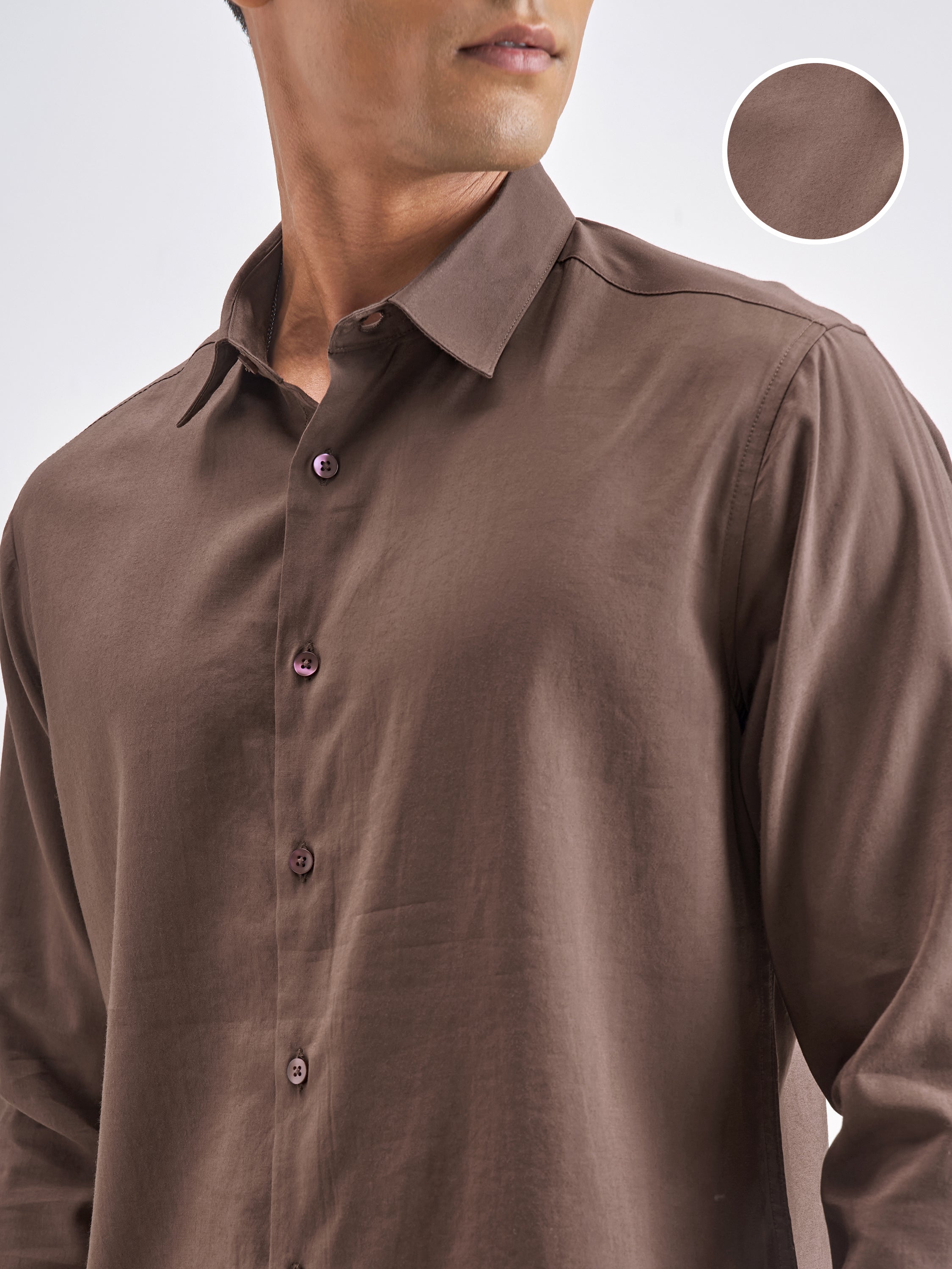 Highlander Men Brown Solid Slim Fit Casual Shirt - Brown - Image 5