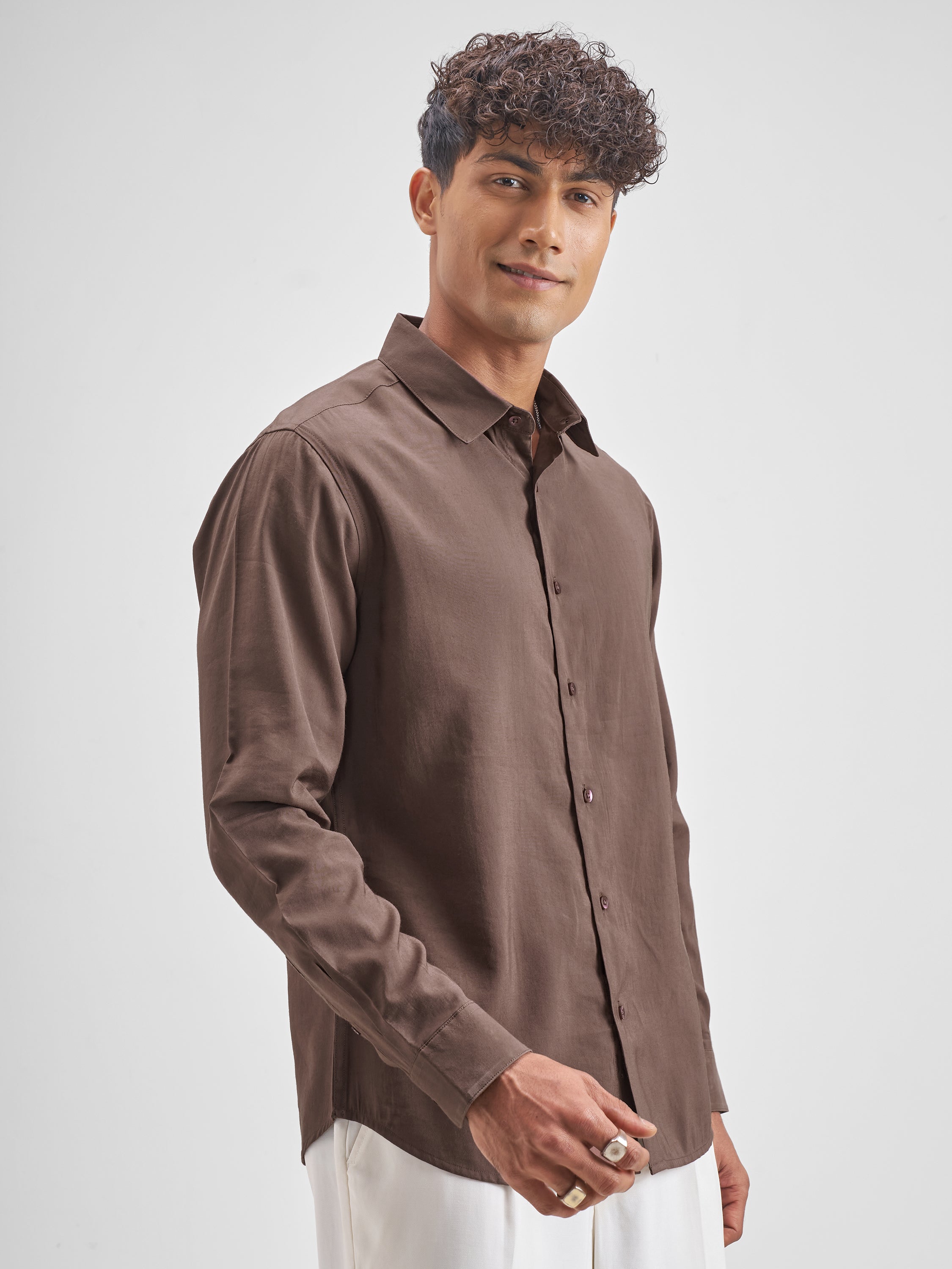 Highlander Men Brown Solid Slim Fit Casual Shirt - Brown - Image 6
