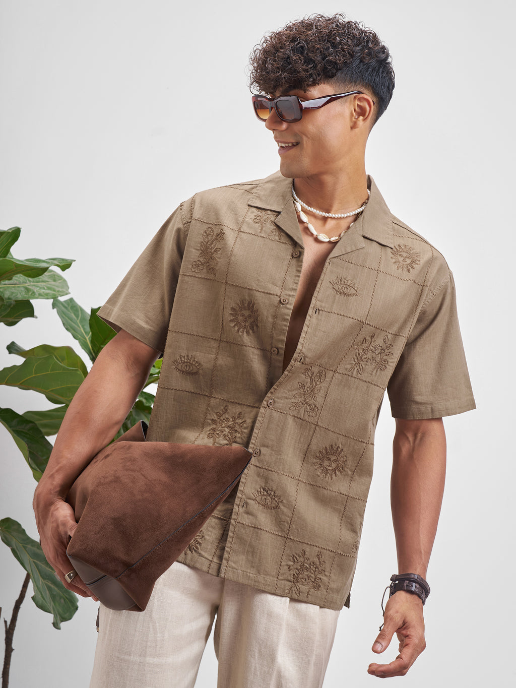Highlander Men Brown Embroidered Relaxed Fit Casual Shirt - Brown - Image 4