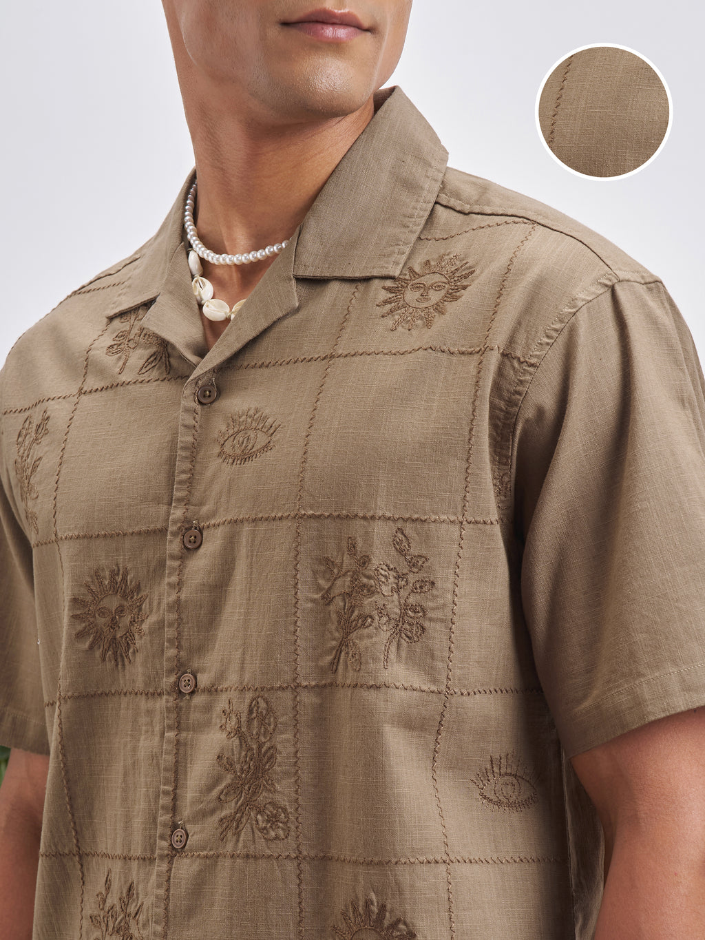 Highlander Men Brown Embroidered Relaxed Fit Casual Shirt - Brown - Image 5