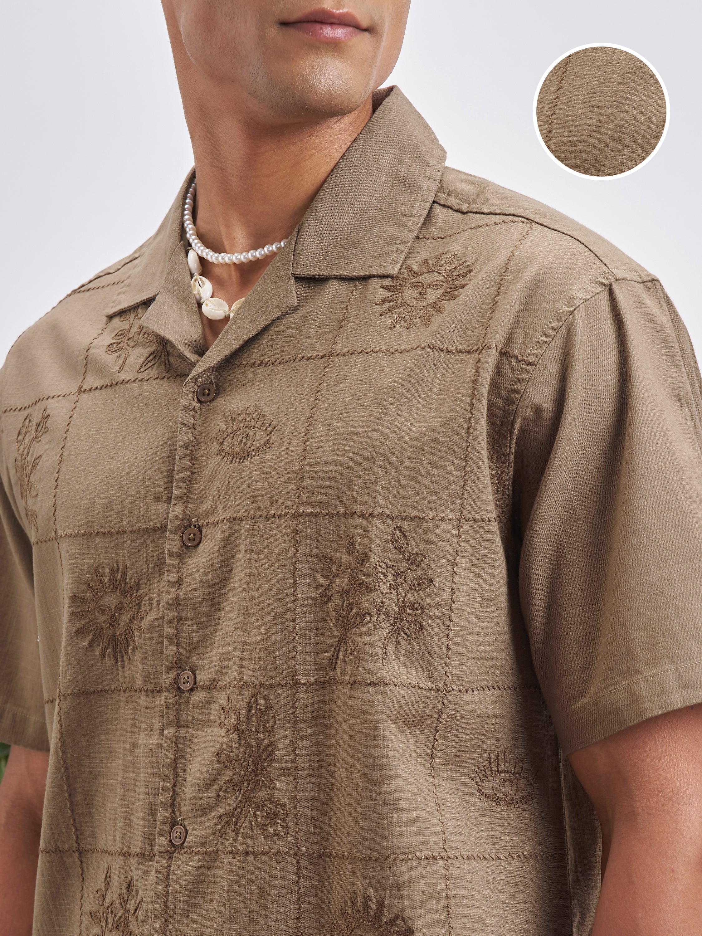 Highlander Men Brown Embroidered Relaxed Fit Casual Shirt - Brown - Image 5